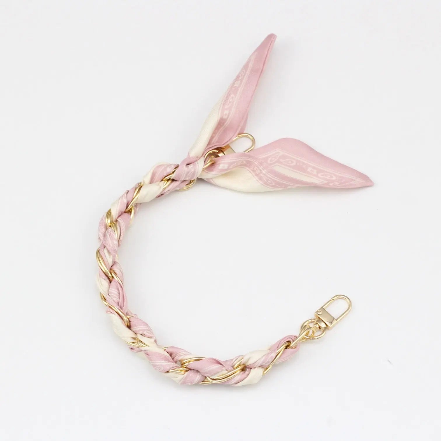 Silk Scarf & Gold Chain Phone Lanyard Wristlet Elegant Bow Ribbon Keyring & Bag Charm (Random Design)