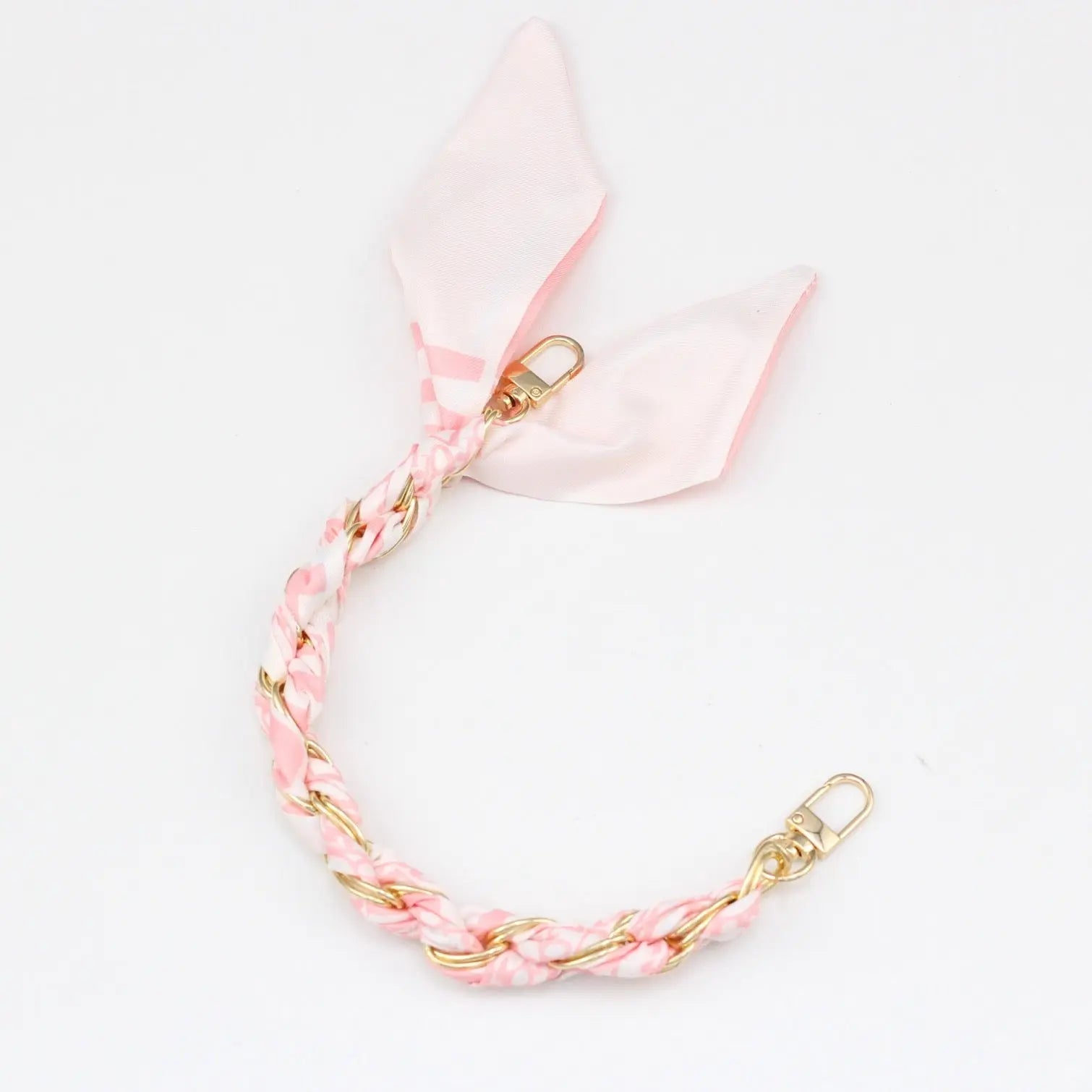 Silk Scarf & Gold Chain Phone Lanyard Wristlet Elegant Bow Ribbon Keyring & Bag Charm (Random Design)