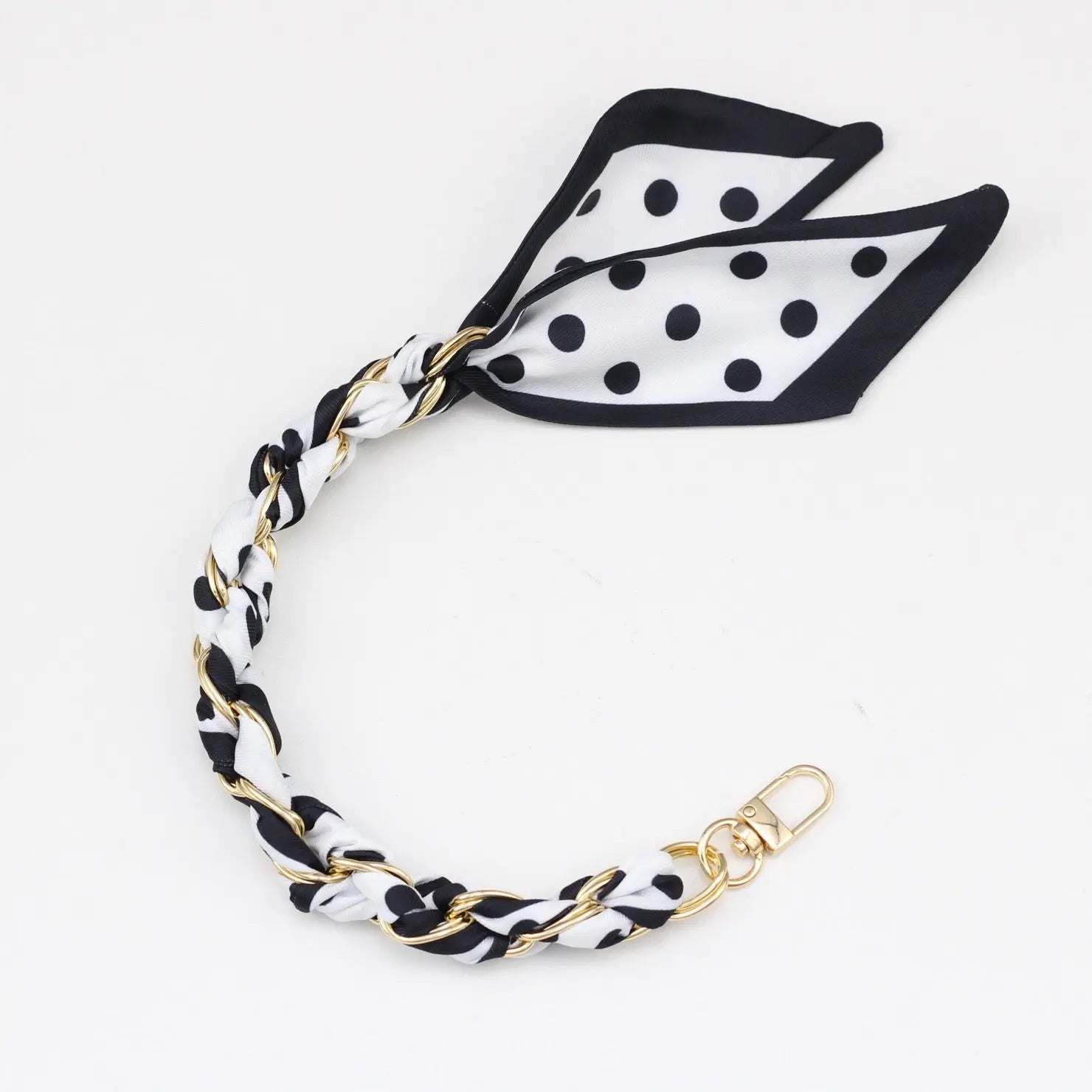 Silk Scarf & Gold Chain Phone Lanyard Wristlet Elegant Bow Ribbon Keyring & Bag Charm (Random Design)