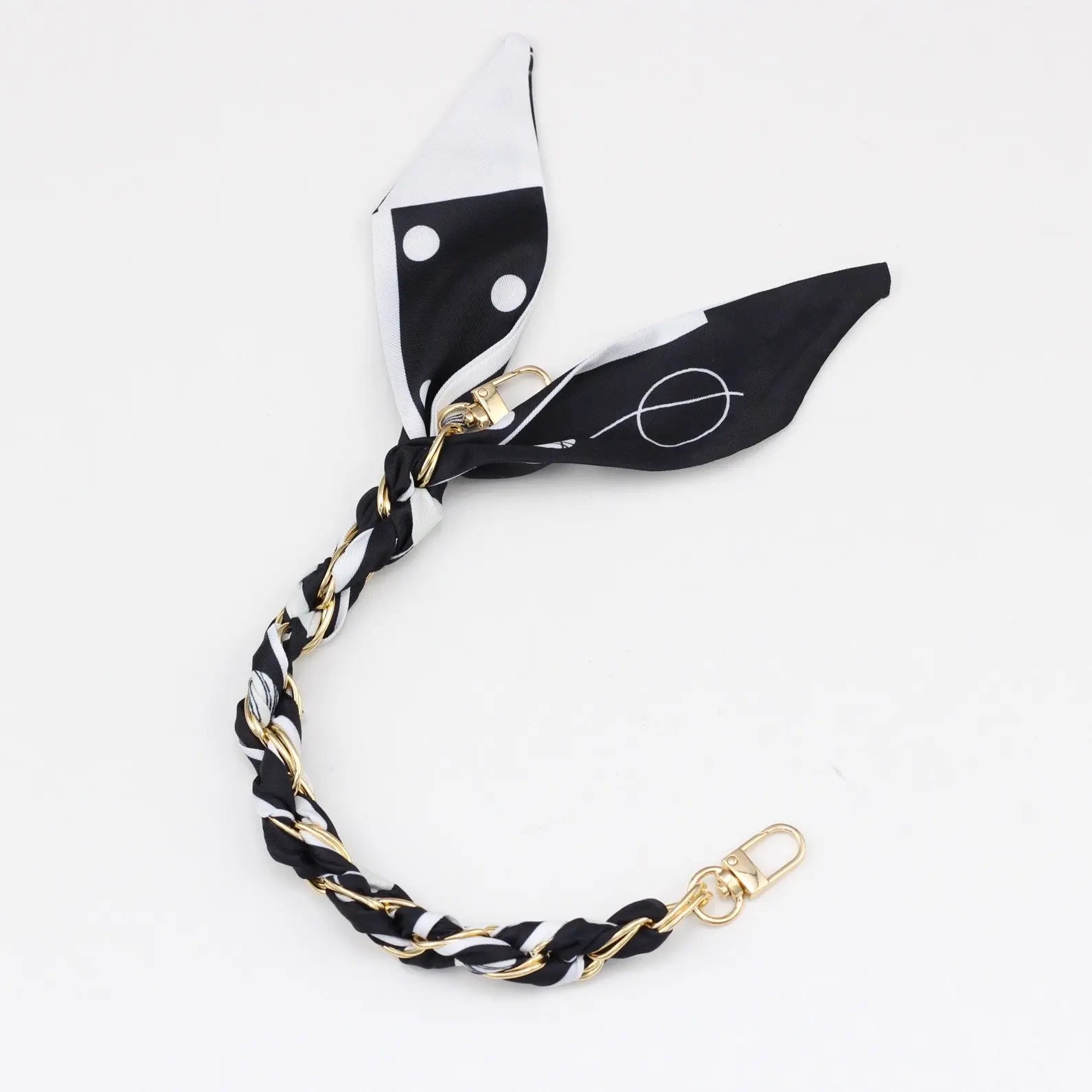 Silk Scarf & Gold Chain Phone Lanyard Wristlet Elegant Bow Ribbon Keyring & Bag Charm (Random Design)