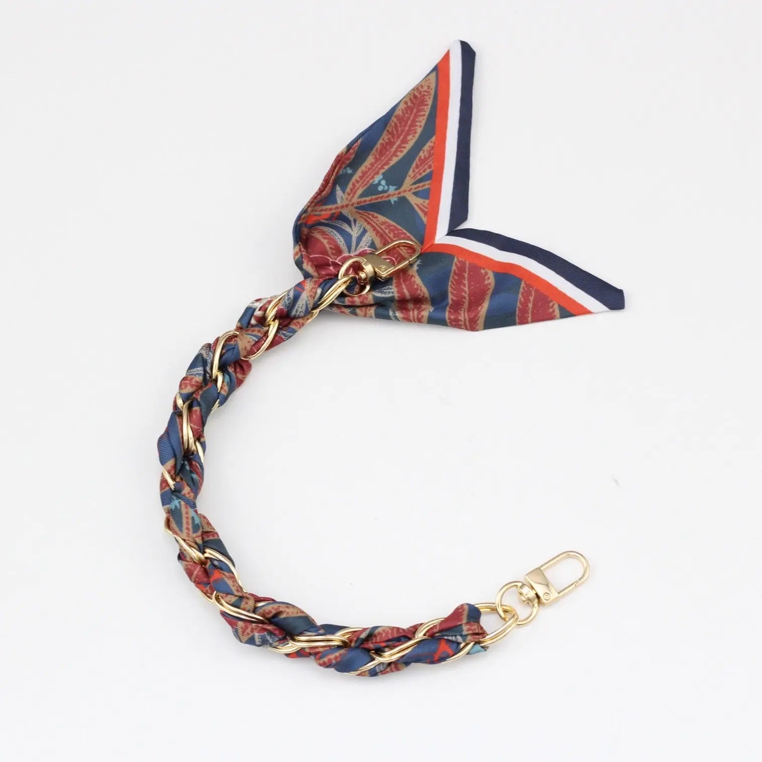 Silk Scarf & Gold Chain Phone Lanyard Wristlet Elegant Bow Ribbon Keyring & Bag Charm (Random Design)