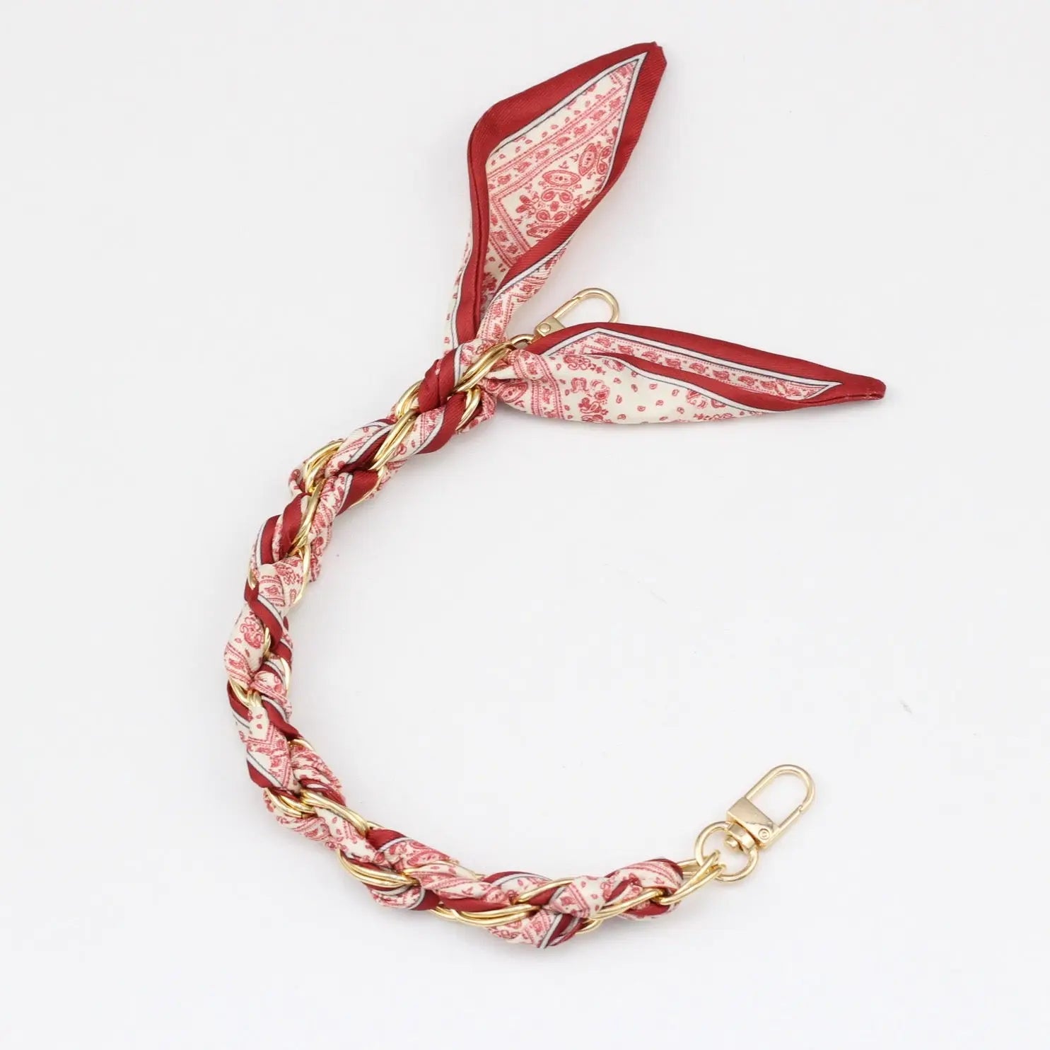 Silk Scarf & Gold Chain Phone Lanyard Wristlet Elegant Bow Ribbon Keyring & Bag Charm (Random Design)