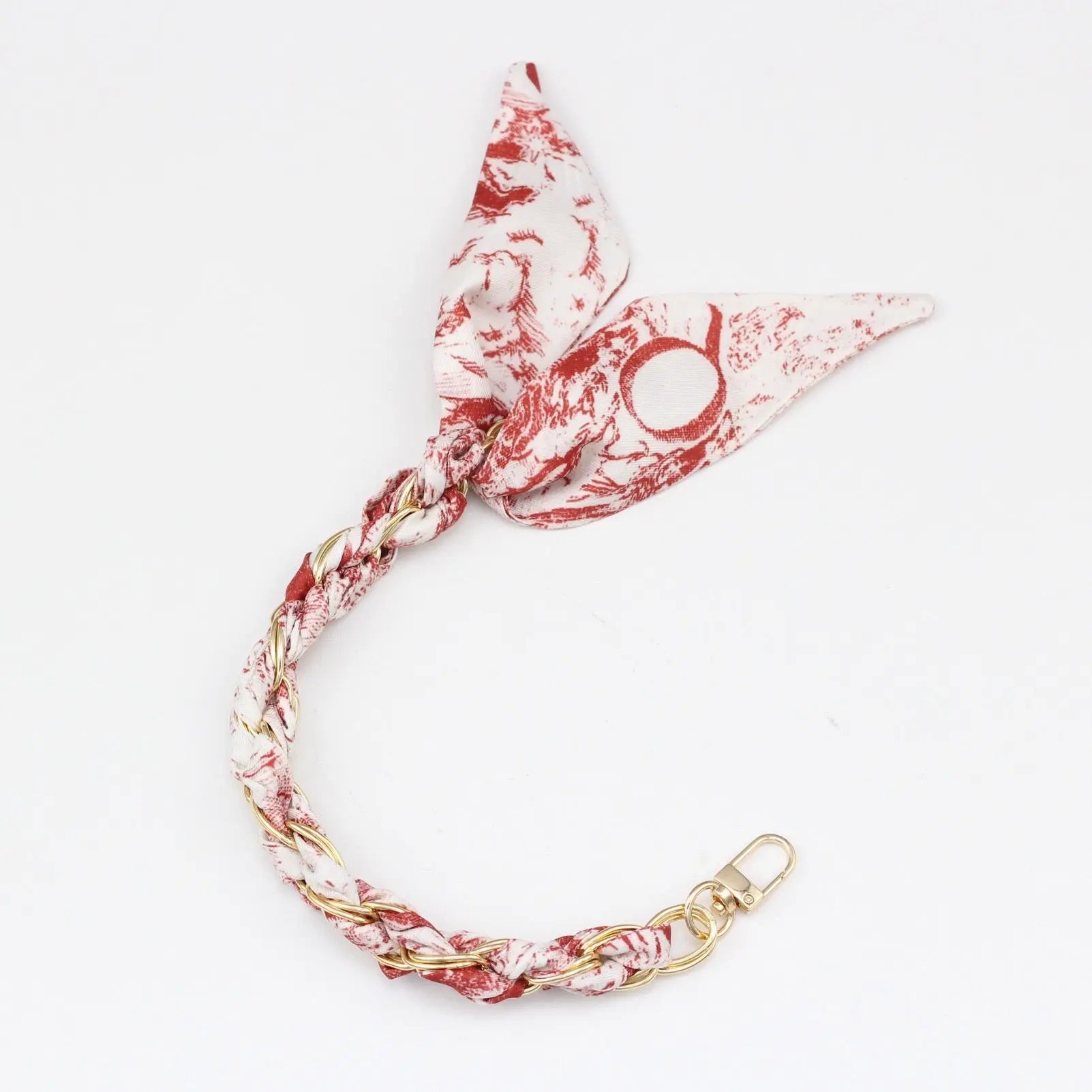 Silk Scarf & Gold Chain Phone Lanyard Wristlet Elegant Bow Ribbon Keyring & Bag Charm (Random Design)