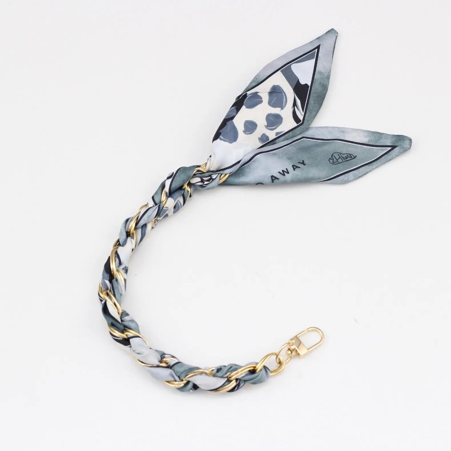 Silk Scarf & Gold Chain Phone Lanyard Wristlet Elegant Bow Ribbon Keyring & Bag Charm (Random Design)