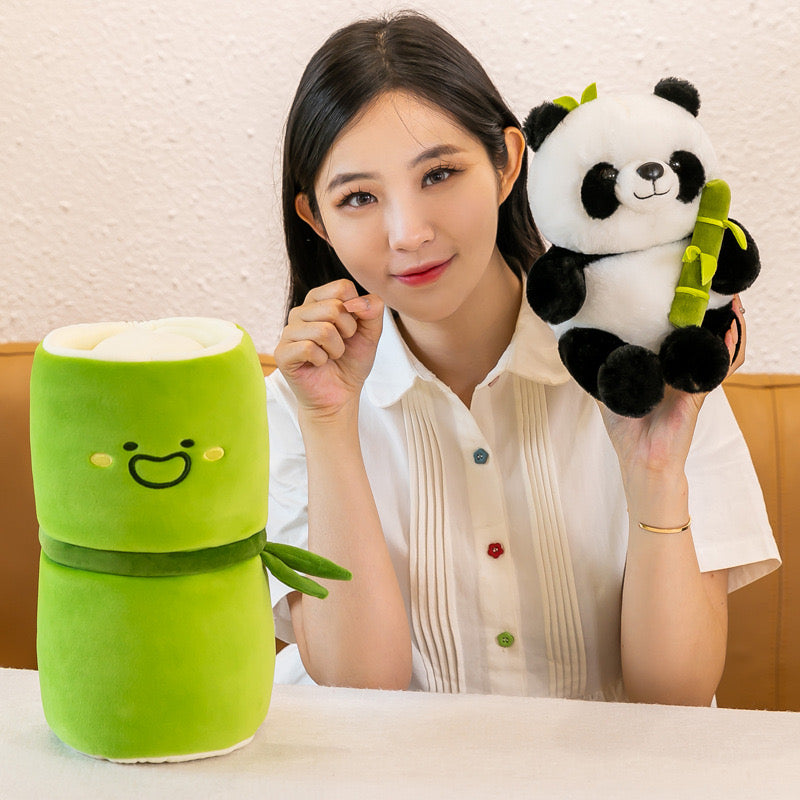 25CM Holding Bamboo Tube Panda Plush Stuffed Toy