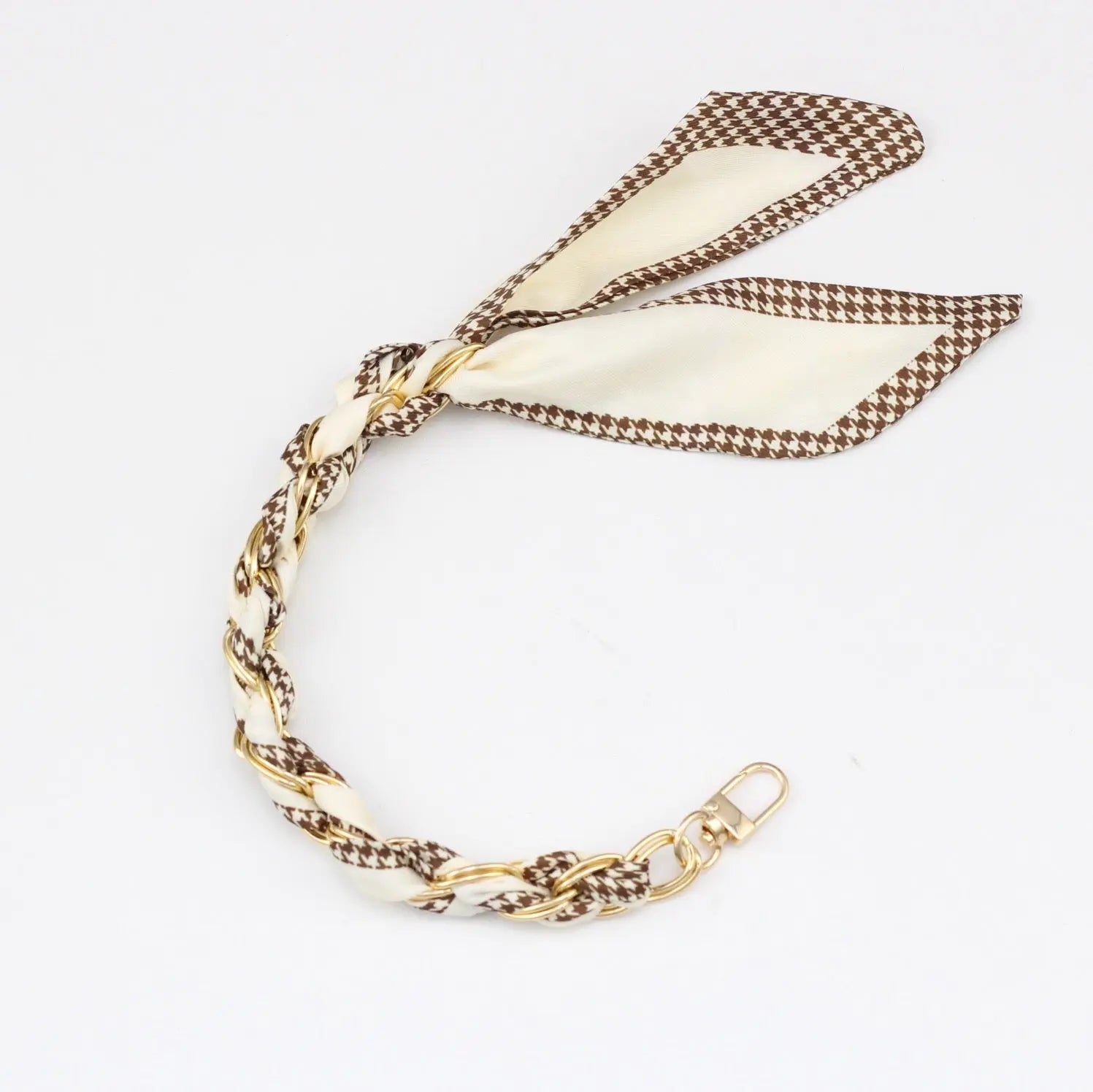 Silk Scarf & Gold Chain Phone Lanyard Wristlet Elegant Bow Ribbon Keyring & Bag Charm (Random Design)