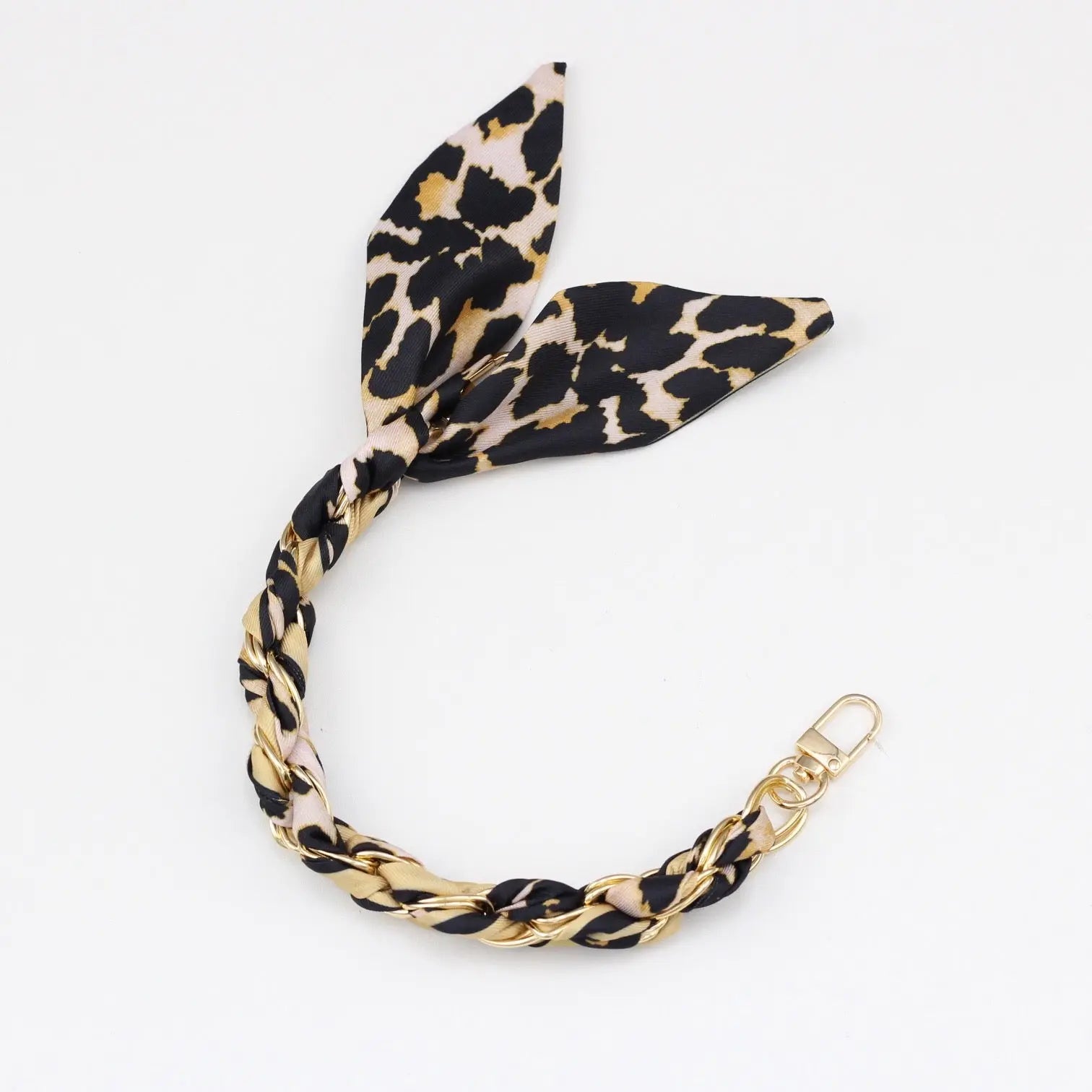 Silk Scarf & Gold Chain Phone Lanyard Wristlet Elegant Bow Ribbon Keyring & Bag Charm (Random Design)