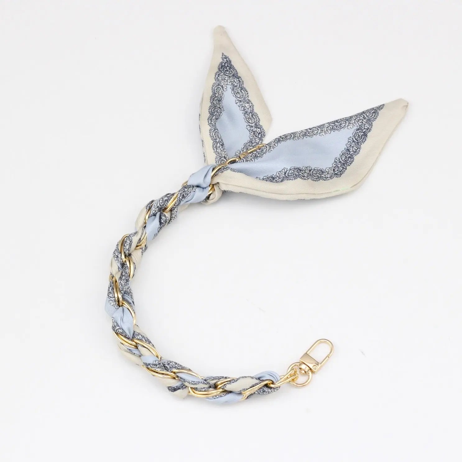 Silk Scarf & Gold Chain Phone Lanyard Wristlet Elegant Bow Ribbon Keyring & Bag Charm (Random Design)