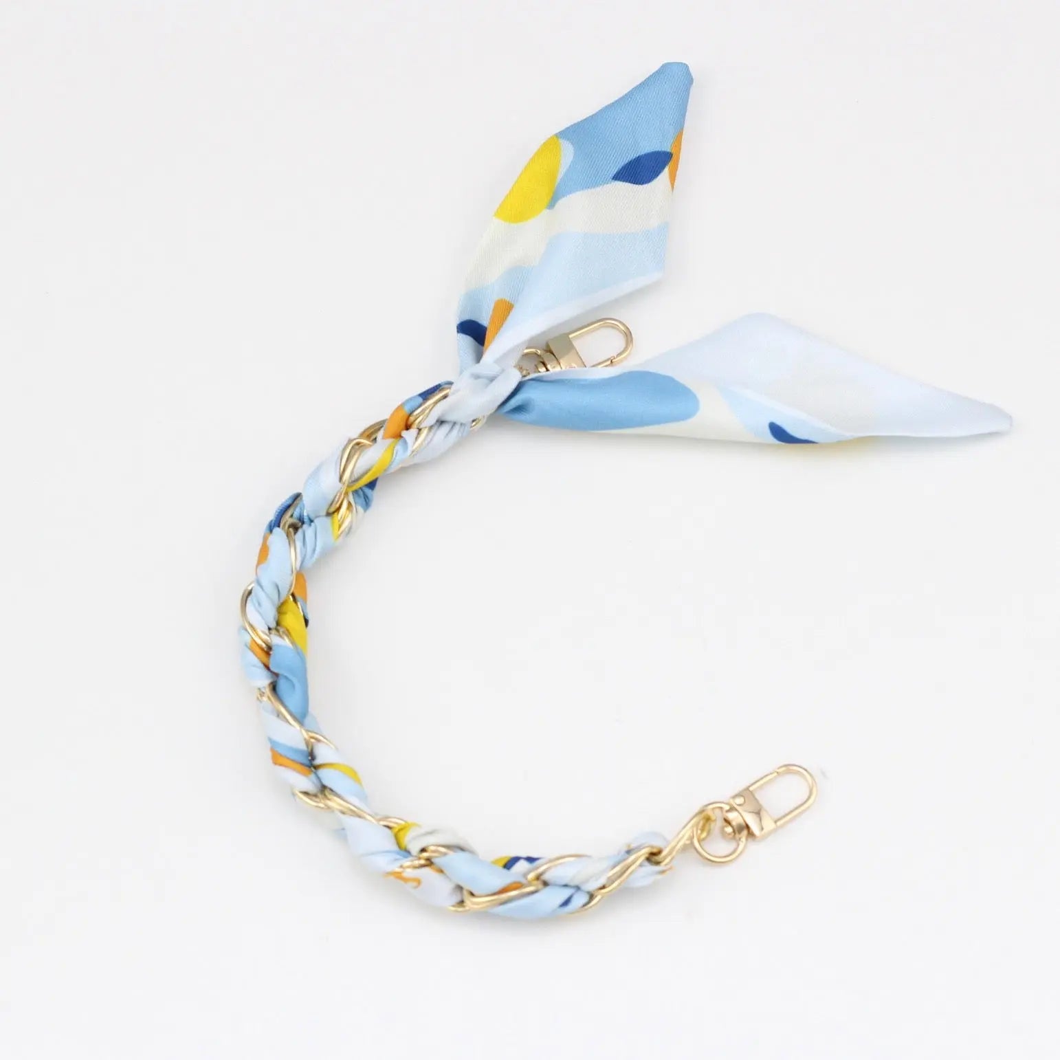Silk Scarf & Gold Chain Phone Lanyard Wristlet Elegant Bow Ribbon Keyring & Bag Charm (Random Design)