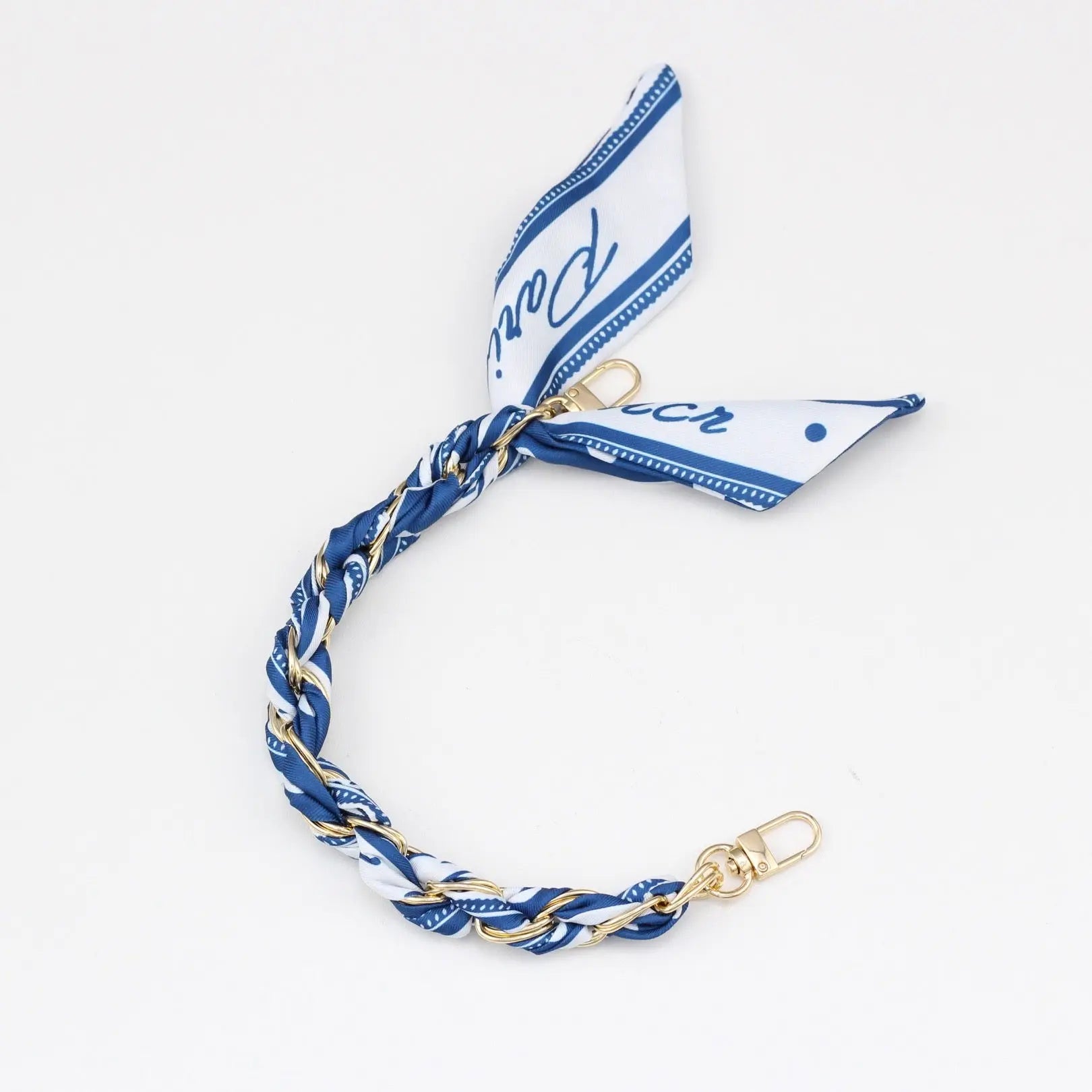 Silk Scarf & Gold Chain Phone Lanyard Wristlet Elegant Bow Ribbon Keyring & Bag Charm (Random Design)