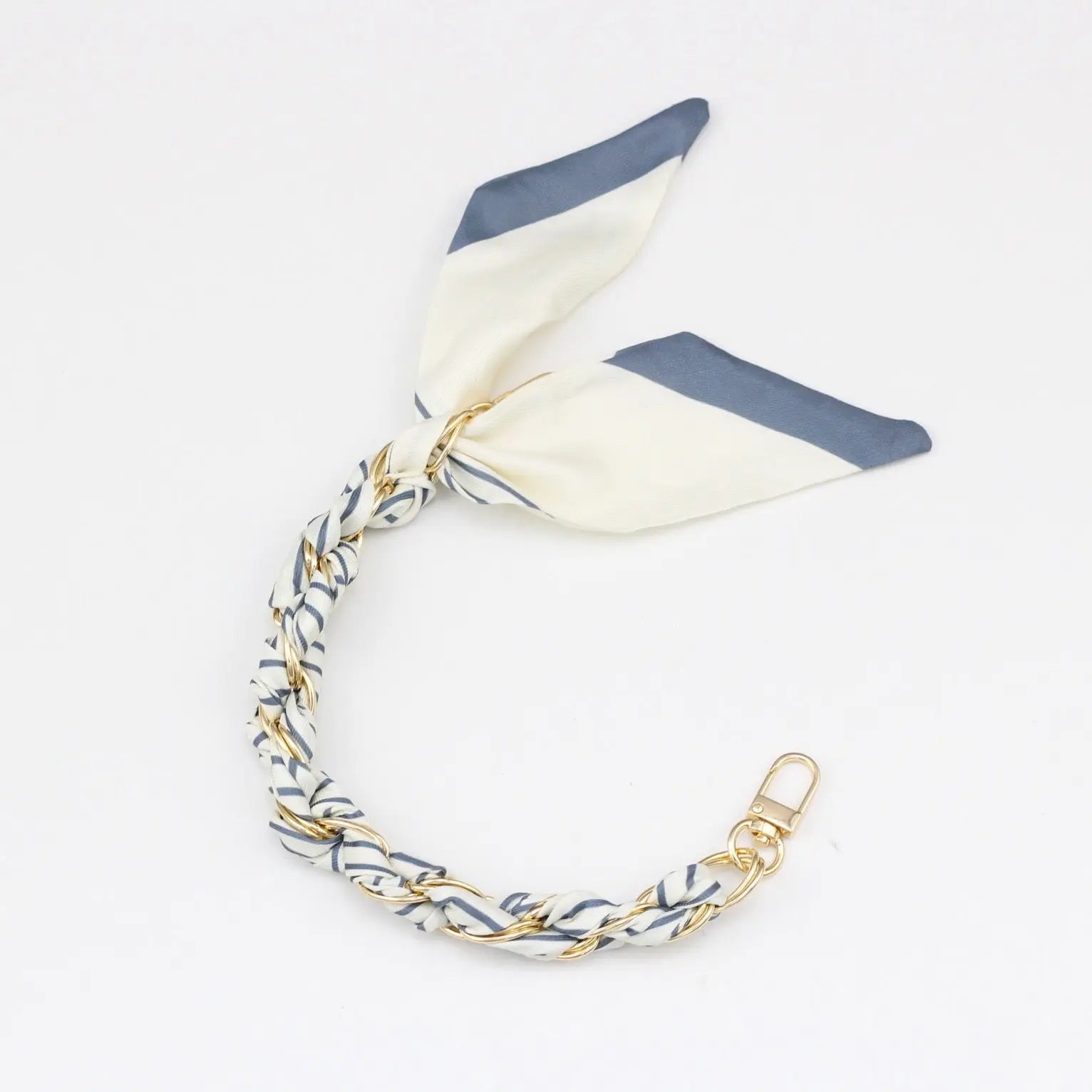Silk Scarf & Gold Chain Phone Lanyard Wristlet Elegant Bow Ribbon Keyring & Bag Charm (Random Design)