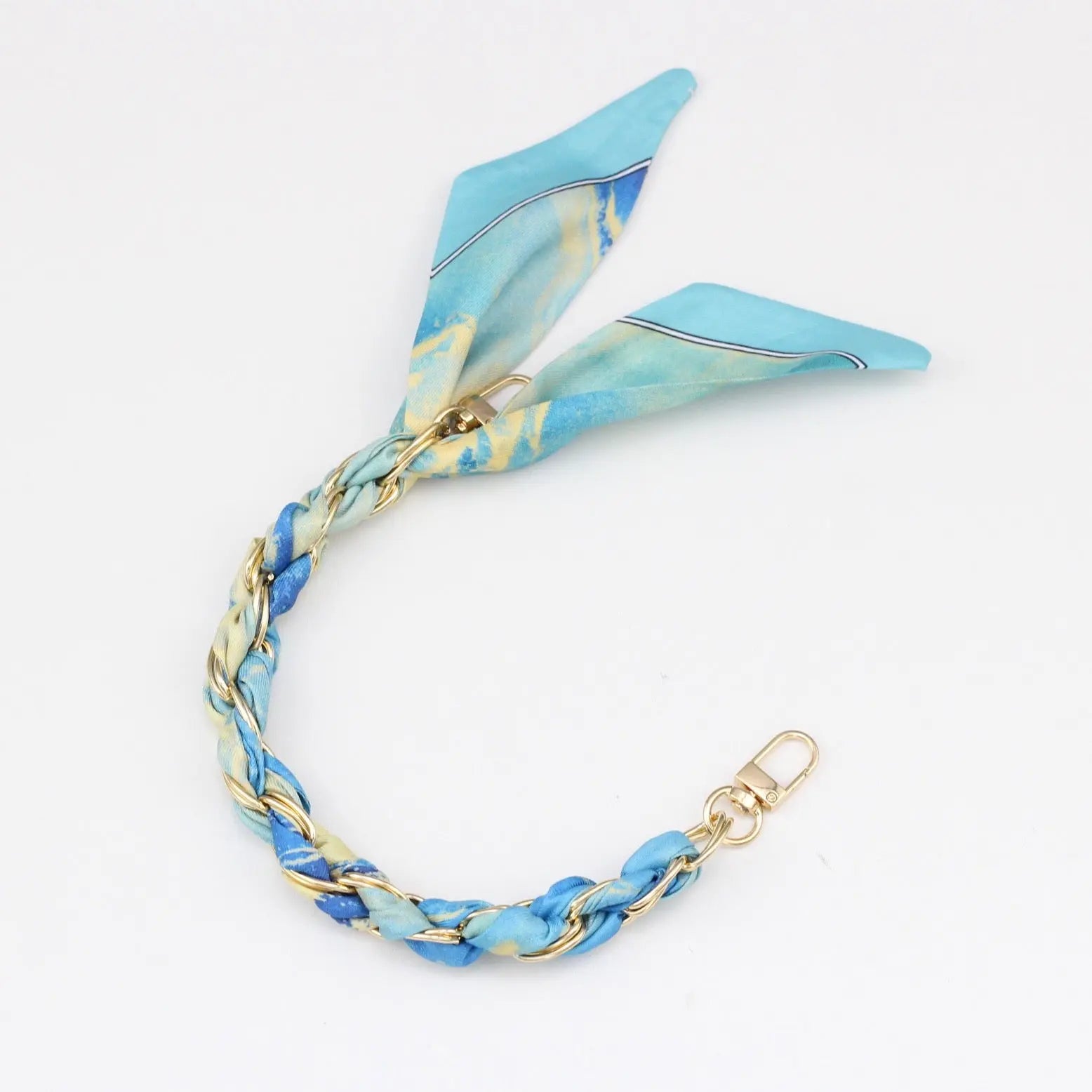 Silk Scarf & Gold Chain Phone Lanyard Wristlet Elegant Bow Ribbon Keyring & Bag Charm (Random Design)