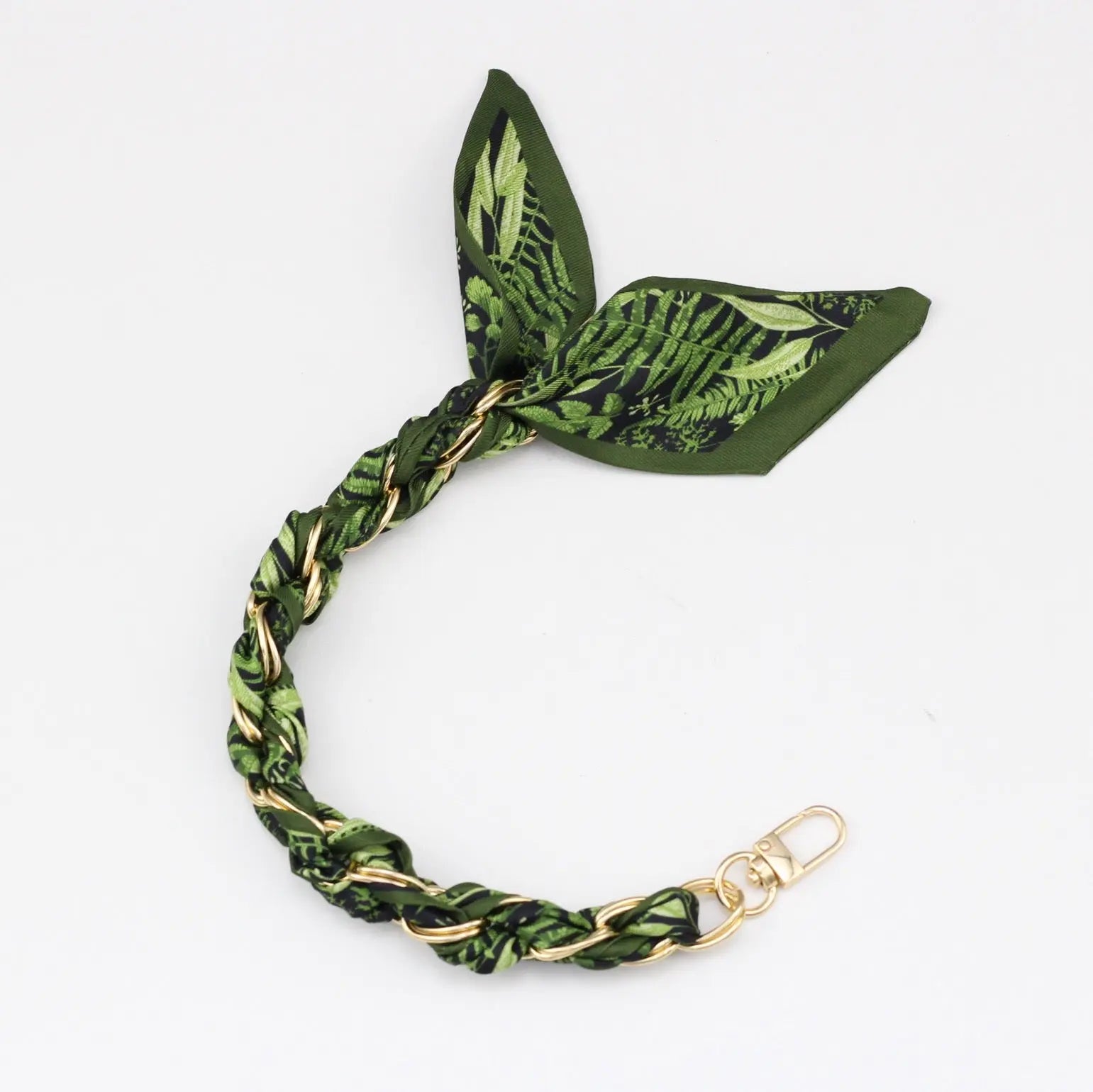 Silk Scarf & Gold Chain Phone Lanyard Wristlet Elegant Bow Ribbon Keyring & Bag Charm (Random Design)
