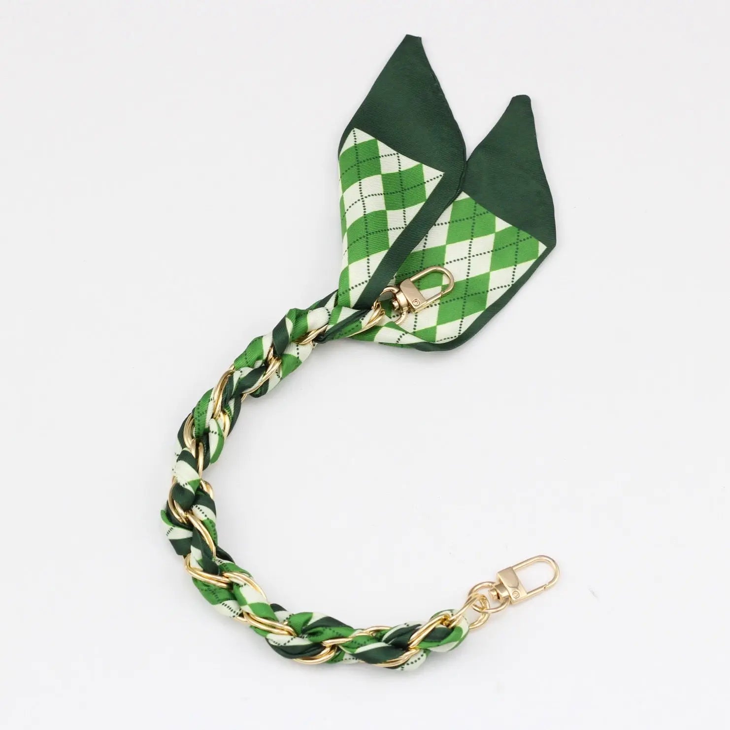 Silk Scarf & Gold Chain Phone Lanyard Wristlet Elegant Bow Ribbon Keyring & Bag Charm (Random Design)