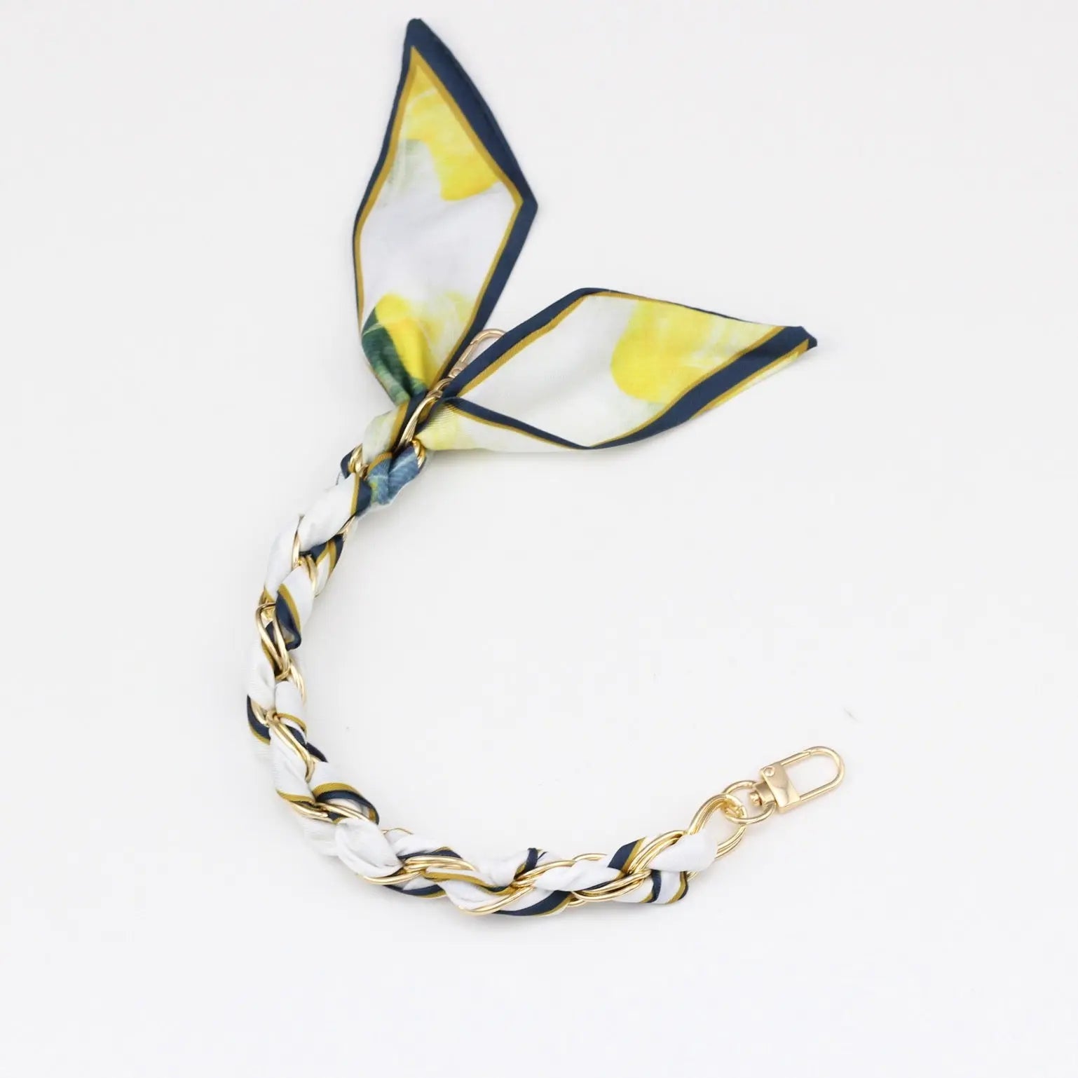 Silk Scarf & Gold Chain Phone Lanyard Wristlet Elegant Bow Ribbon Keyring & Bag Charm (Random Design)