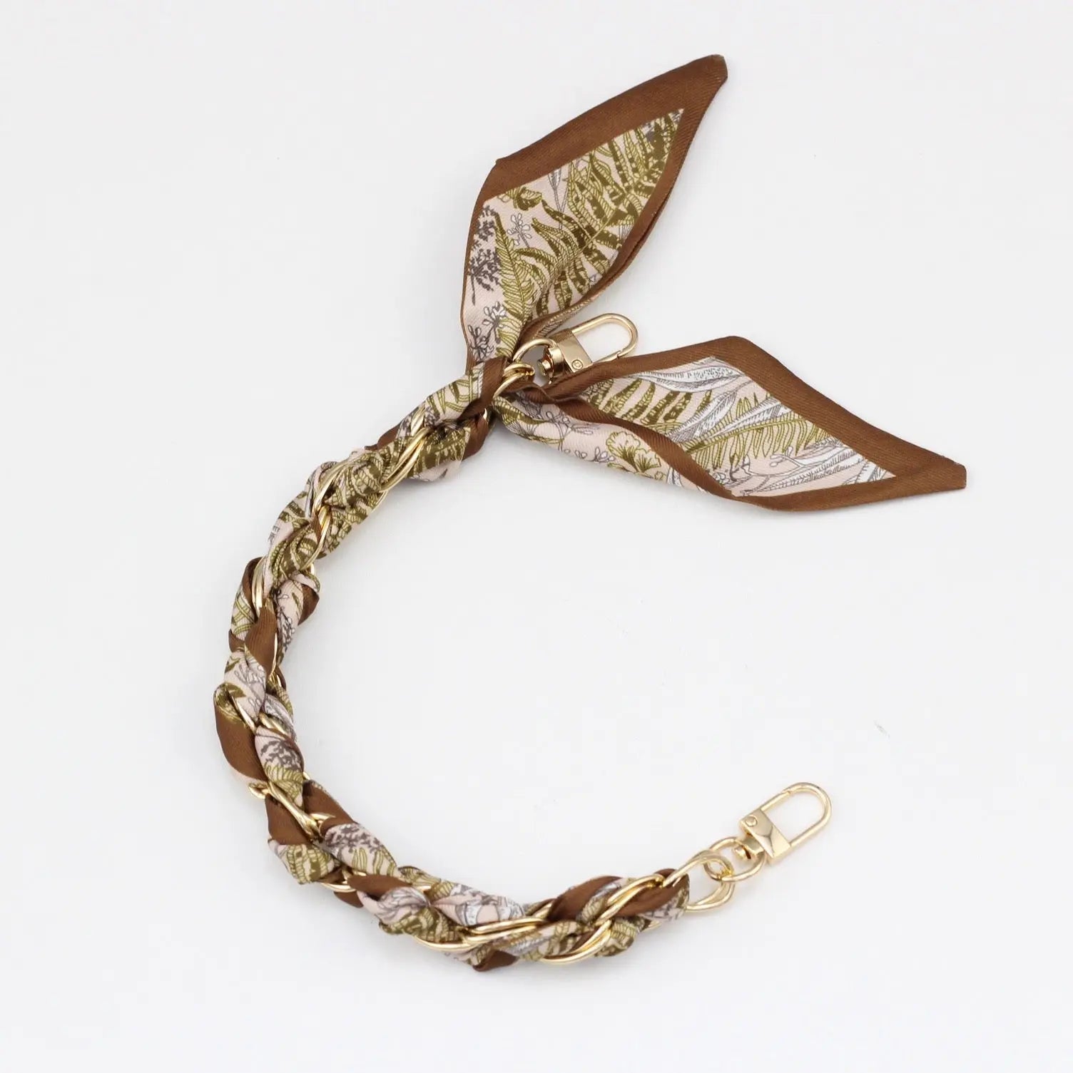Silk Scarf & Gold Chain Phone Lanyard Wristlet Elegant Bow Ribbon Keyring & Bag Charm (Random Design)
