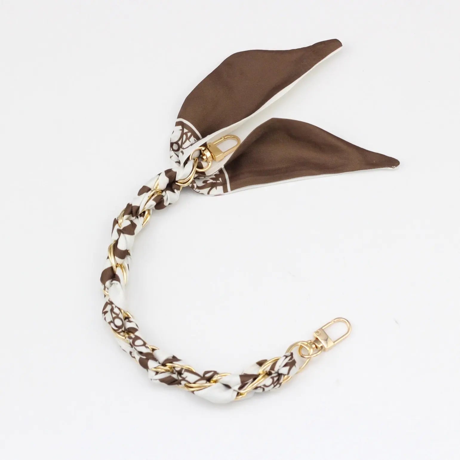 Silk Scarf & Gold Chain Phone Lanyard Wristlet Elegant Bow Ribbon Keyring & Bag Charm (Random Design)