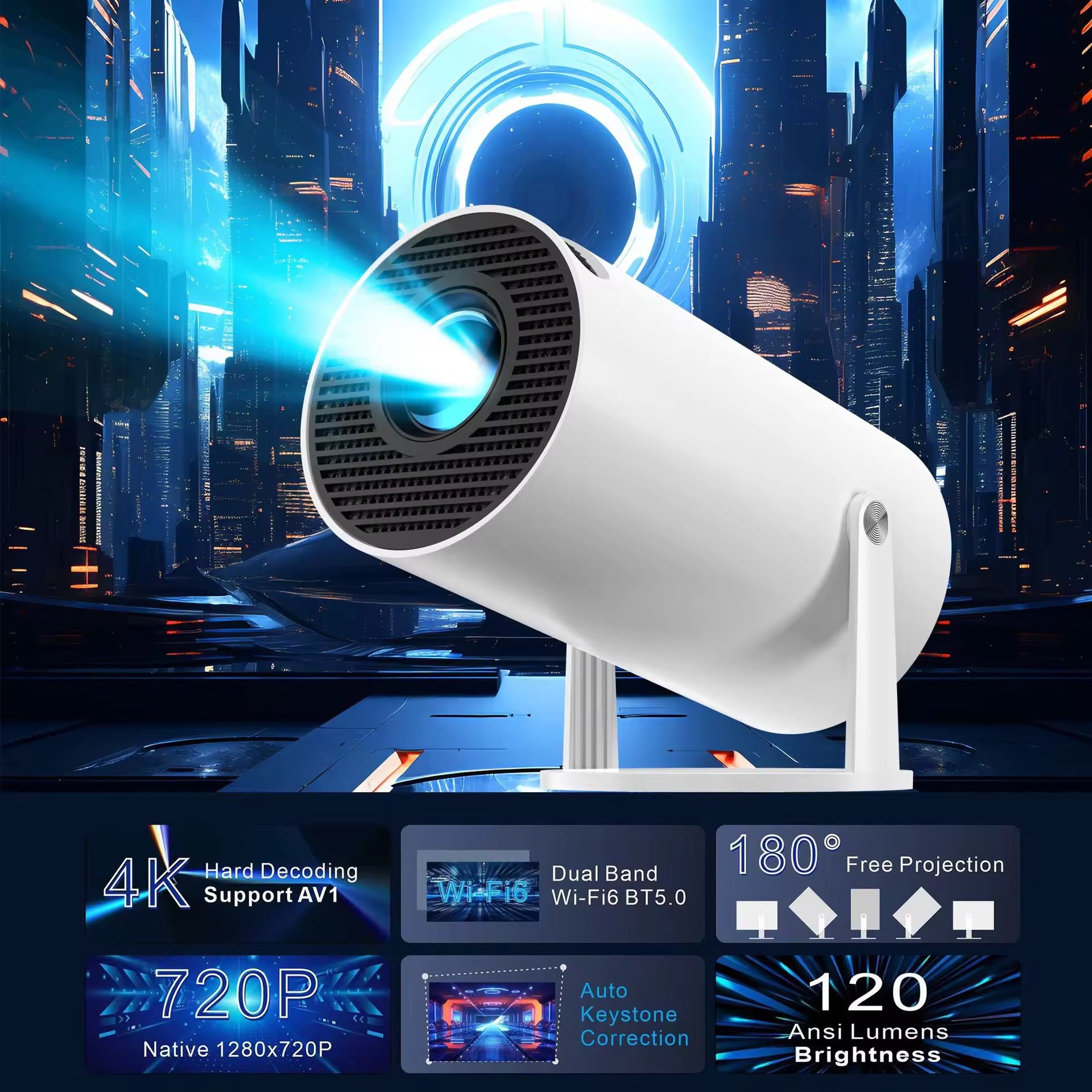 Smart HD Barrel Projector for Home & Outdoor