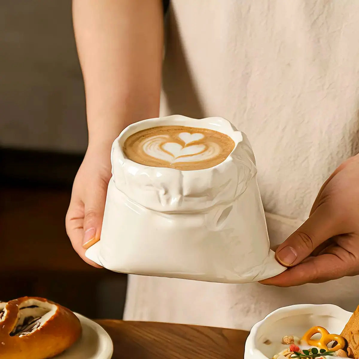 Creative Ceramic Paper Bag Mug Unique Coffee Cup with Glass Straw