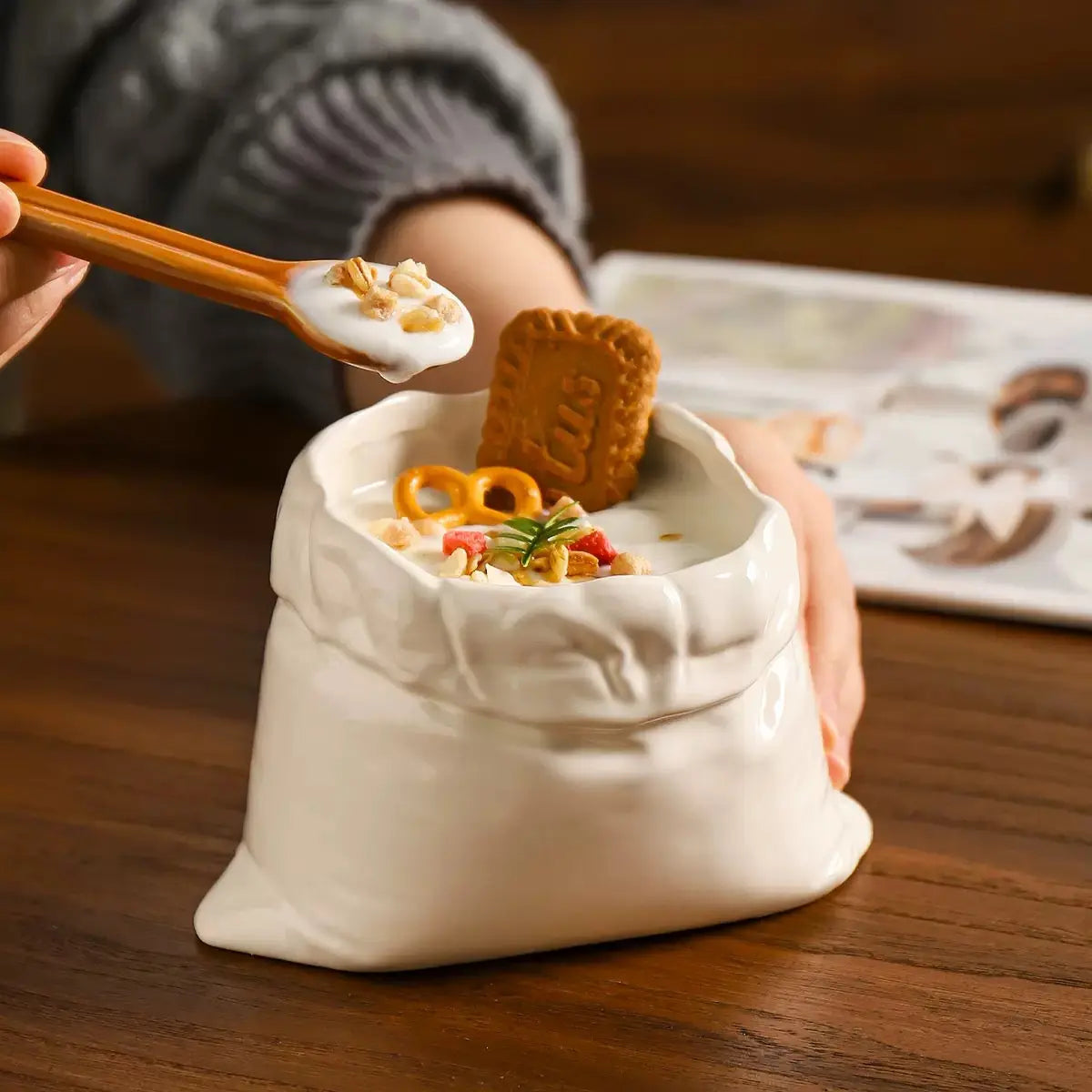 Creative Ceramic Paper Bag Mug Unique Coffee Cup with Glass Straw