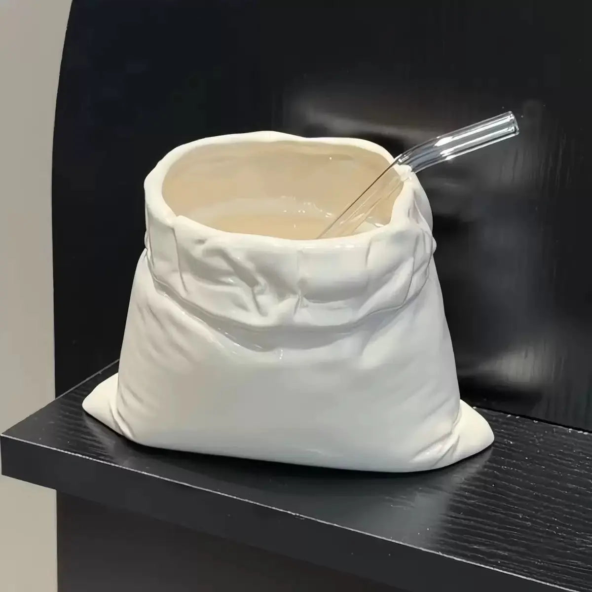 Creative Ceramic Paper Bag Mug Unique Coffee Cup with Glass Straw