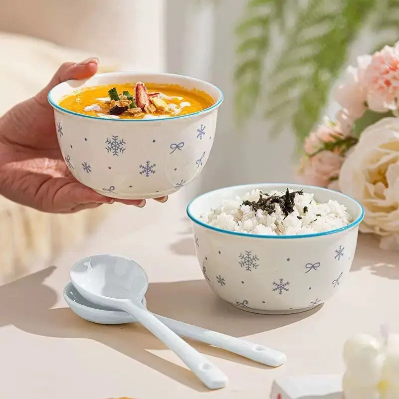 Blue Bow & Snowflake Ceramic Dinnerware Set