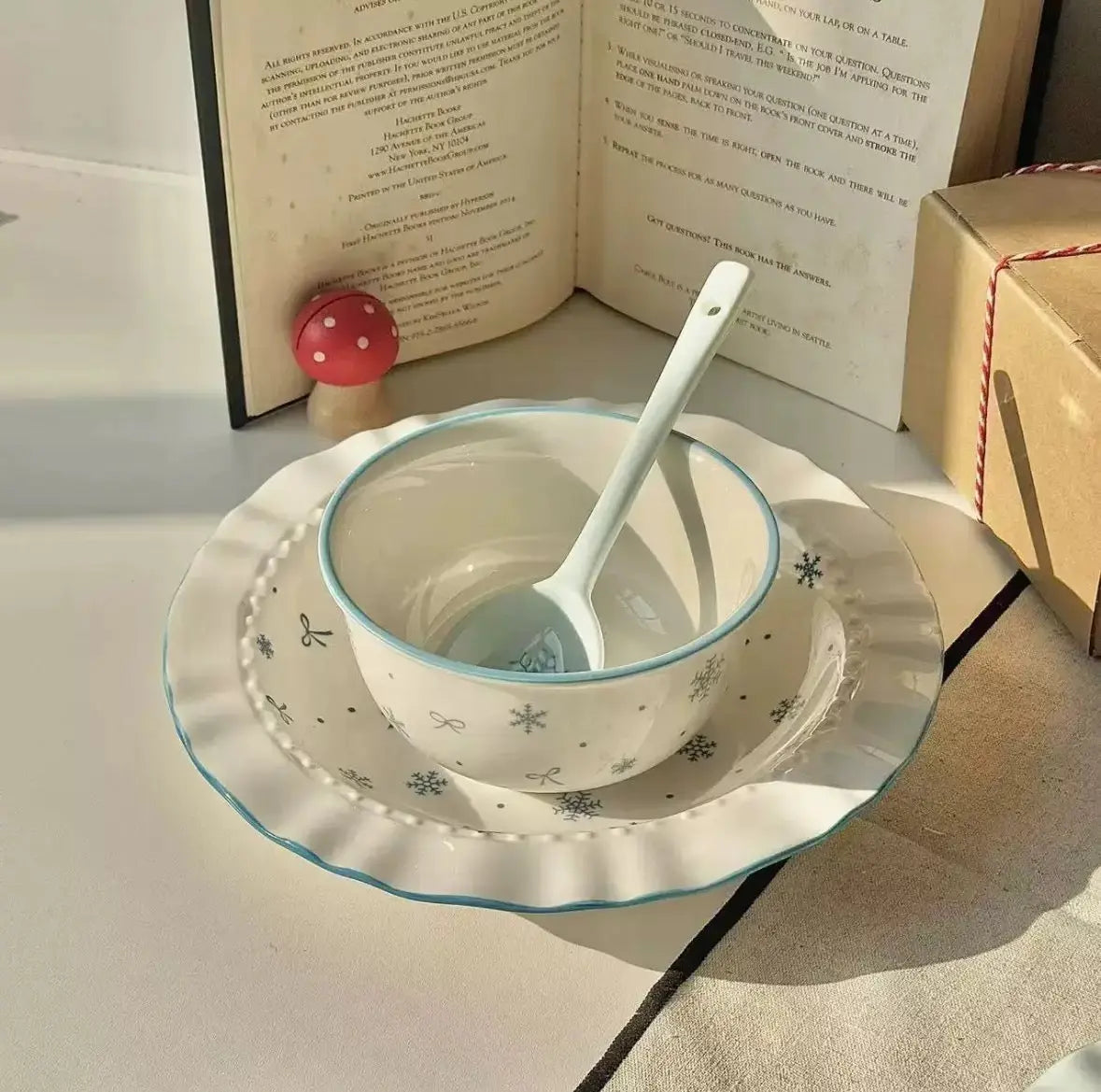Blue Bow & Snowflake Ceramic Dinnerware Set