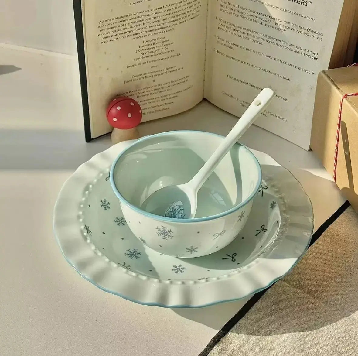 Blue Bow & Snowflake Ceramic Dinnerware Set