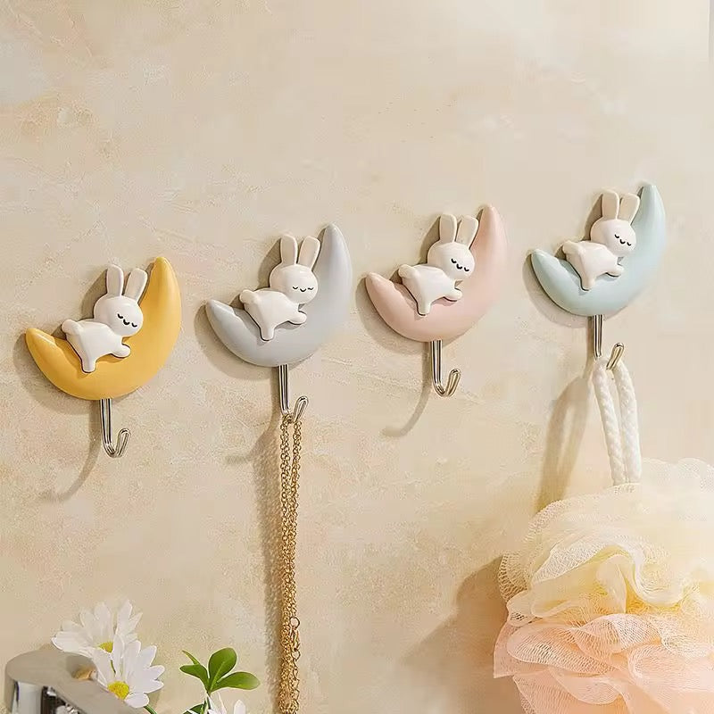 2pcs Self Adhesive Cute Half Moon Kitty Key Hanging Hook