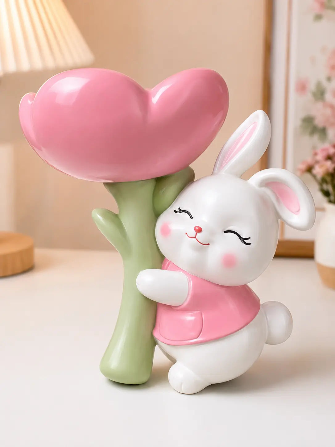 Cute Bunny Flower Decorative Tray Pink Rabbit Storage Bowl