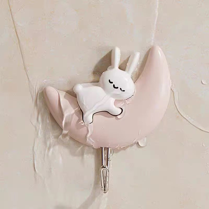 2pcs Self Adhesive Cute Half Moon Kitty Key Hanging Hook