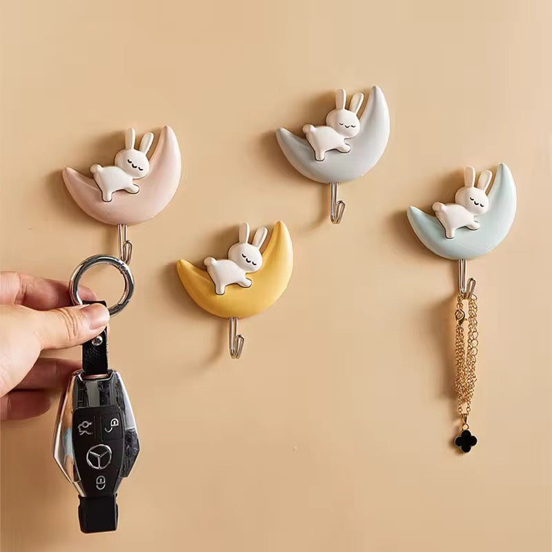 2pcs Self Adhesive Cute Half Moon Kitty Key Hanging Hook