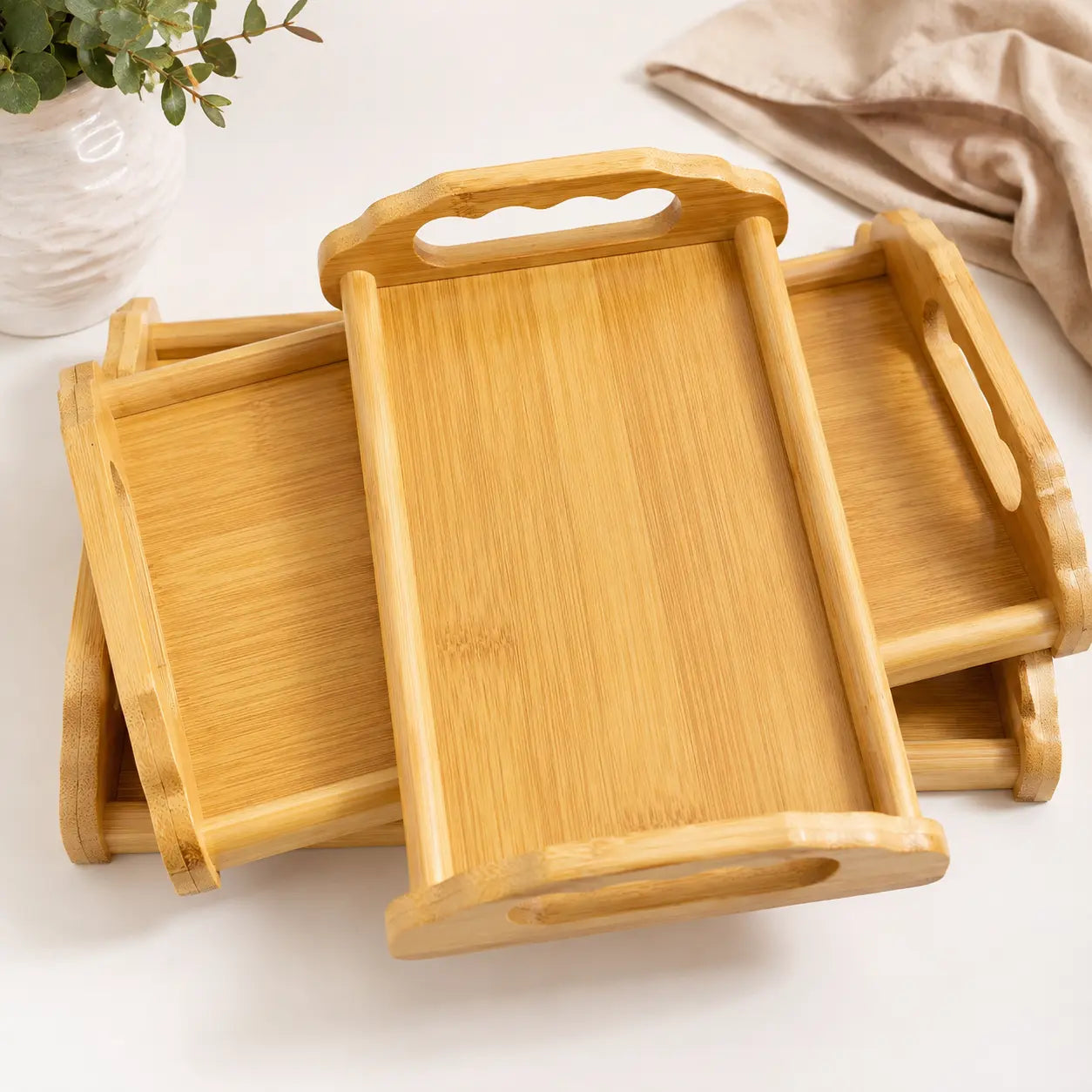 3-Piece Bamboo Serving Tray Set with Handles