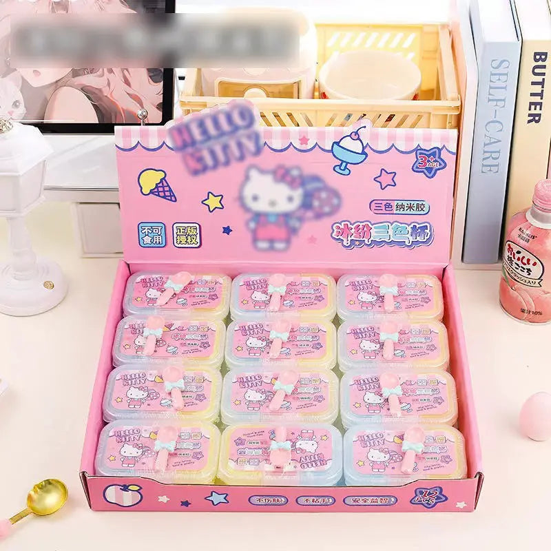 Cute Pastel Ice Cream Slime Set Soft Stretchy 3 Color Gel Slime with Spoon Sparkels  Sparkels