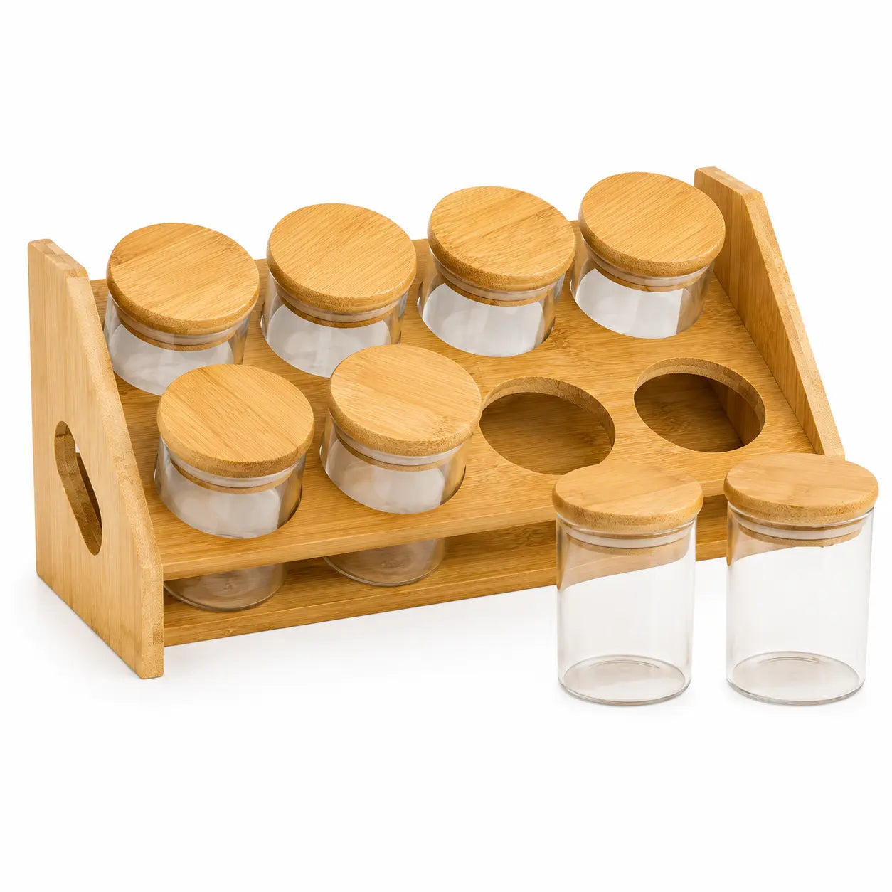 10-Piece Glass Spice Jar Set with Bamboo Stand & Lids