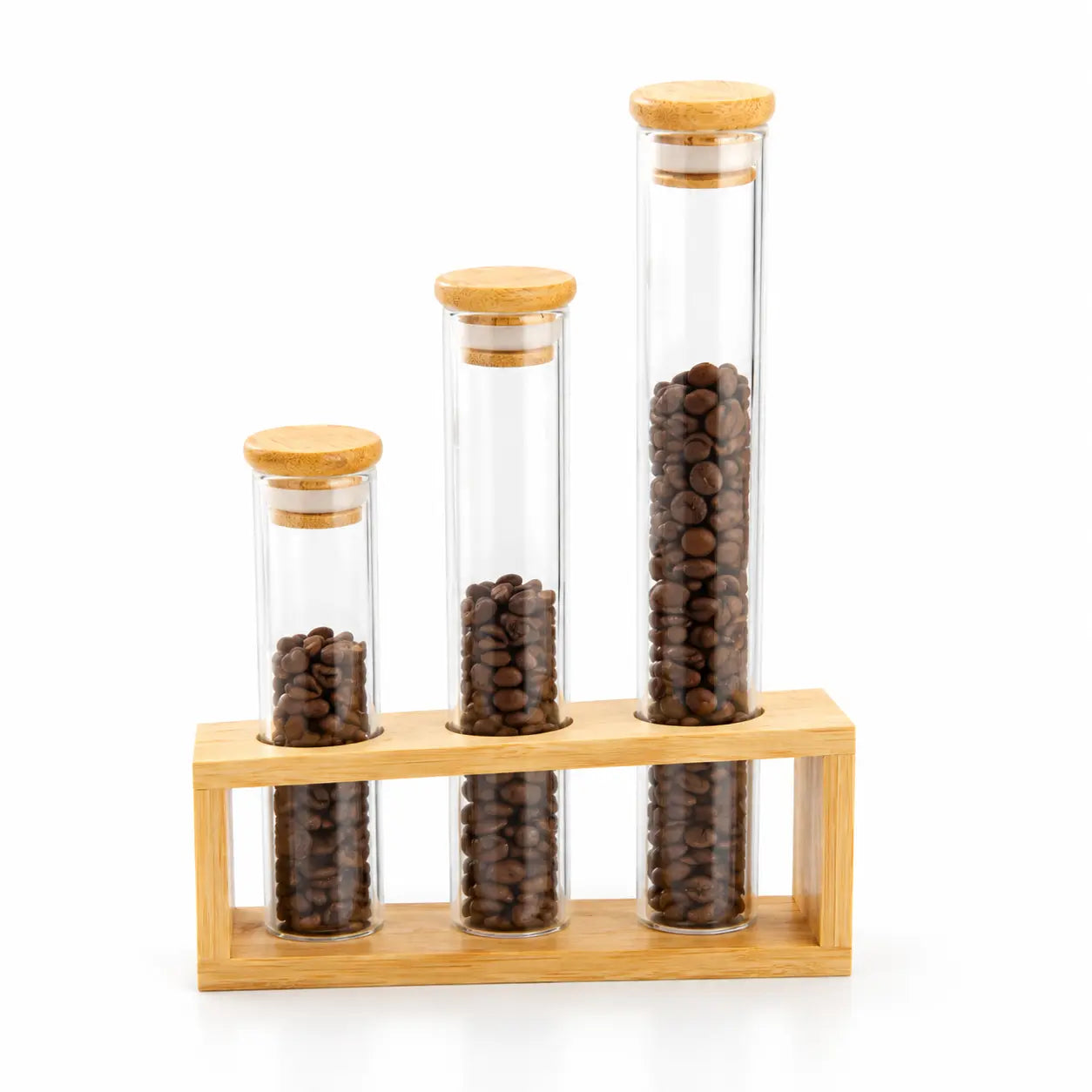 3-Piece Tall Glass Storage Tube Set with Bamboo Stand