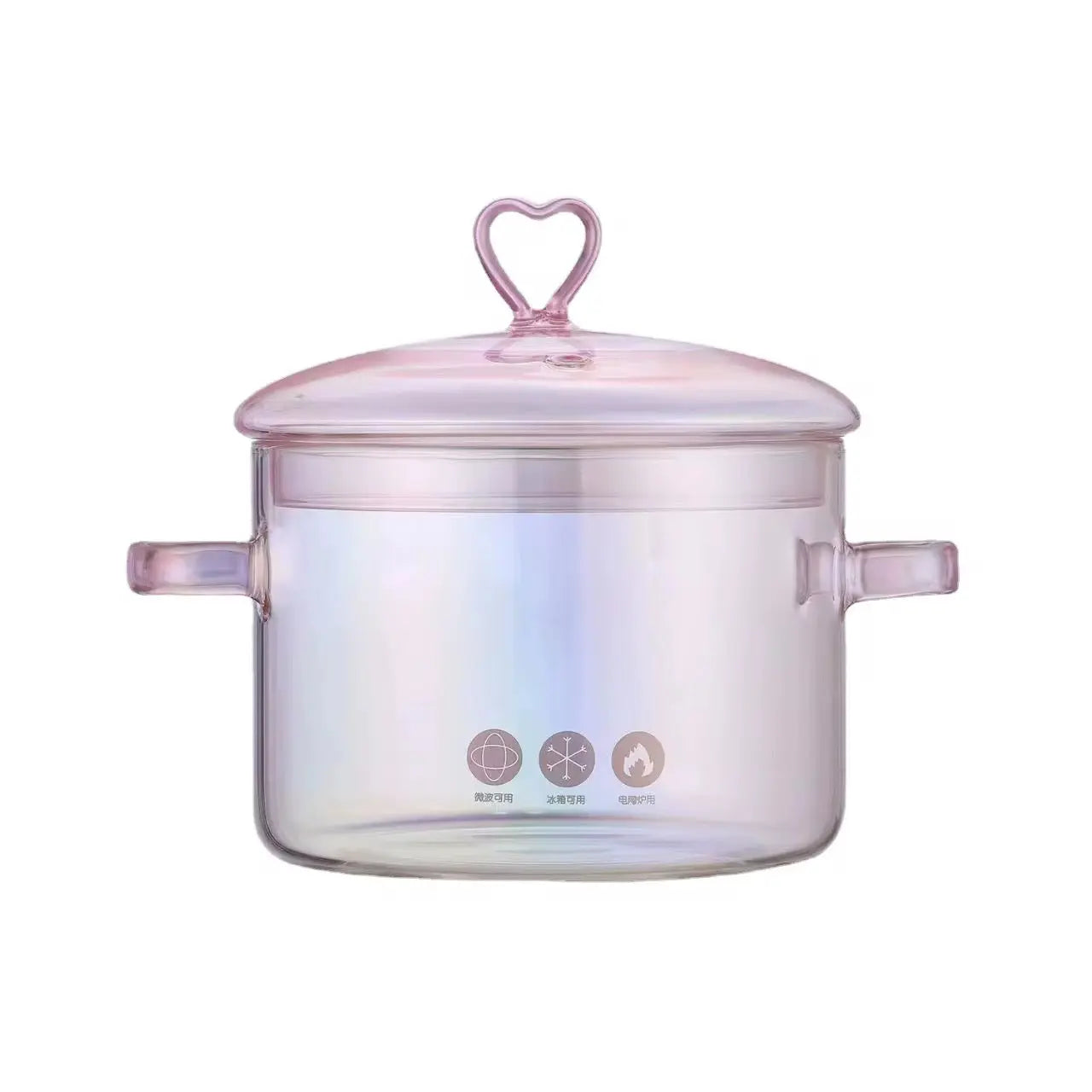 Pink Transparent Cooking Pot with Heart Lid Heat Resistant Glass Pot