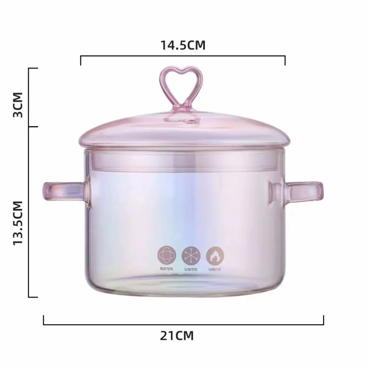 Pink Transparent Cooking Pot with Heart Lid Heat Resistant Glass Pot