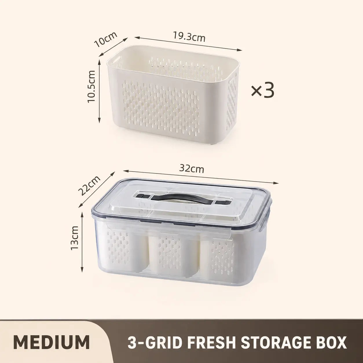 Airtight 3-Grid Fresh Food Storage Box with Removable Baskets