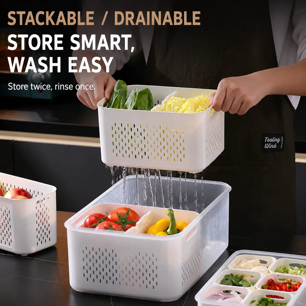Airtight 3-Grid Fresh Food Storage Box with Removable Baskets
