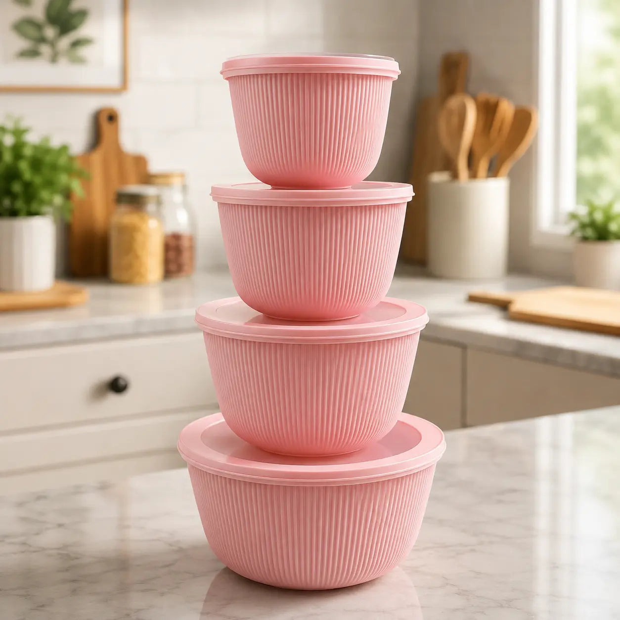 4-Piece Round Food Storage Bowl Set with Lids Stackable Design