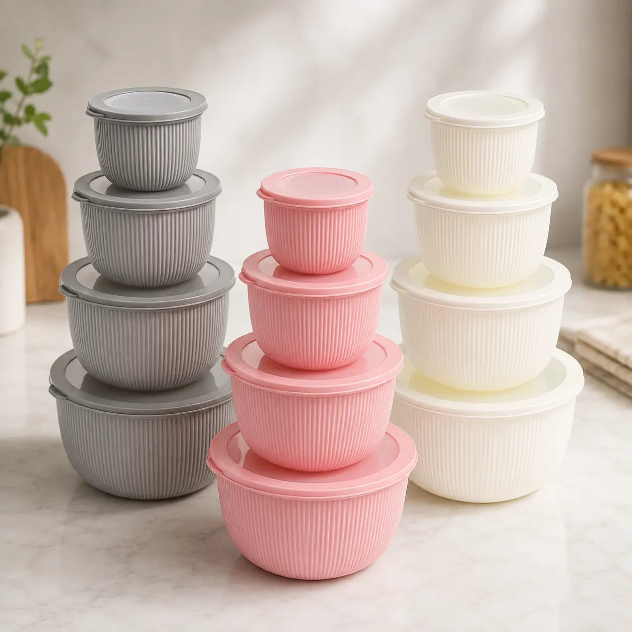 4-Piece Round Food Storage Bowl Set with Lids Stackable Design