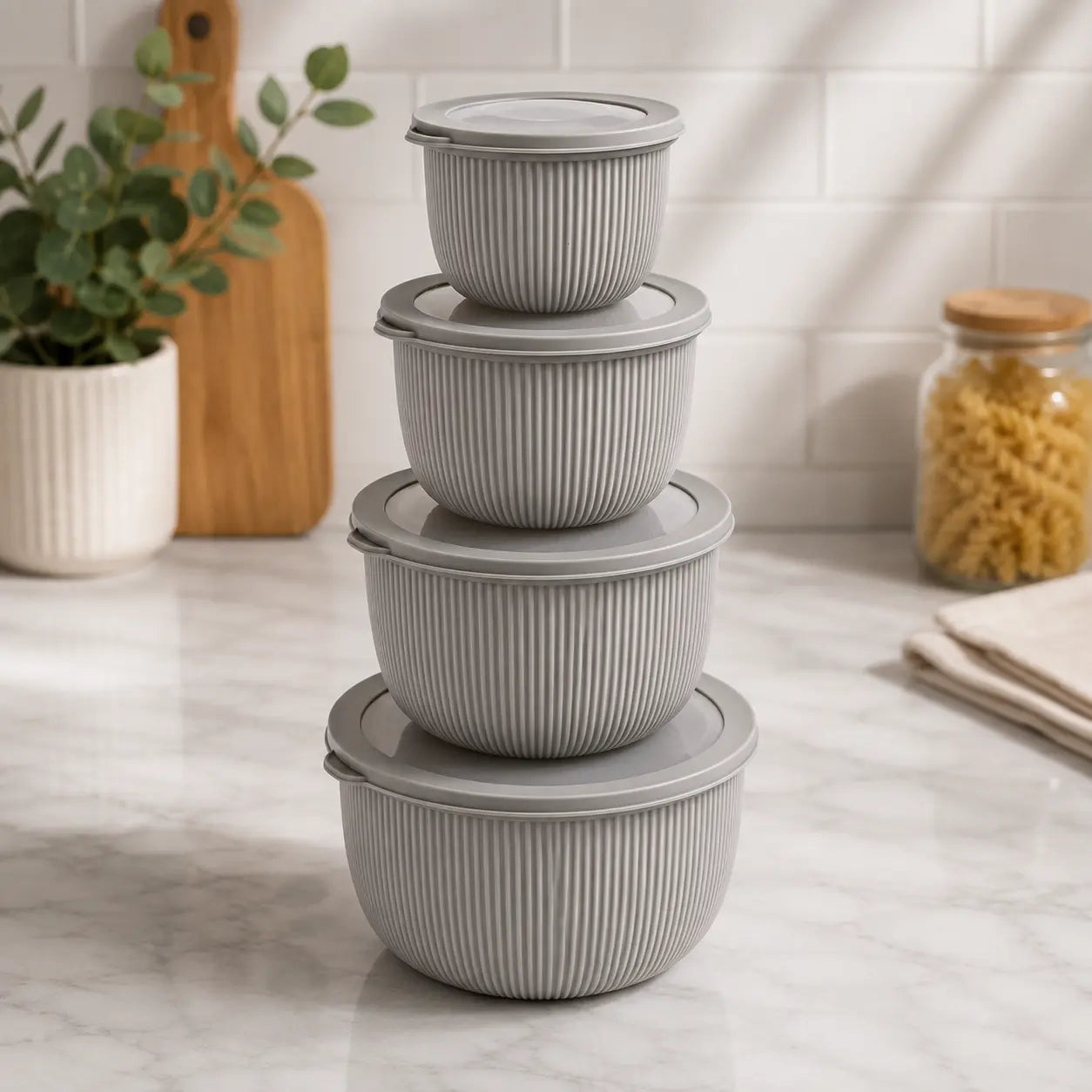 4-Piece Round Food Storage Bowl Set with Lids Stackable Design