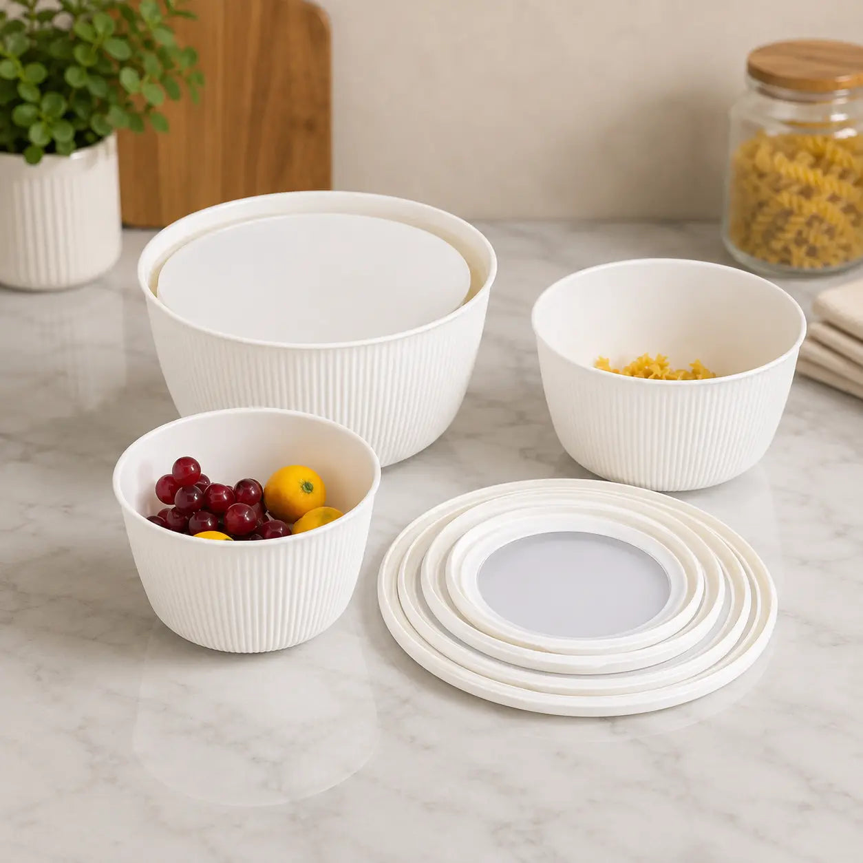 4-Piece Round Food Storage Bowl Set with Lids Stackable Design