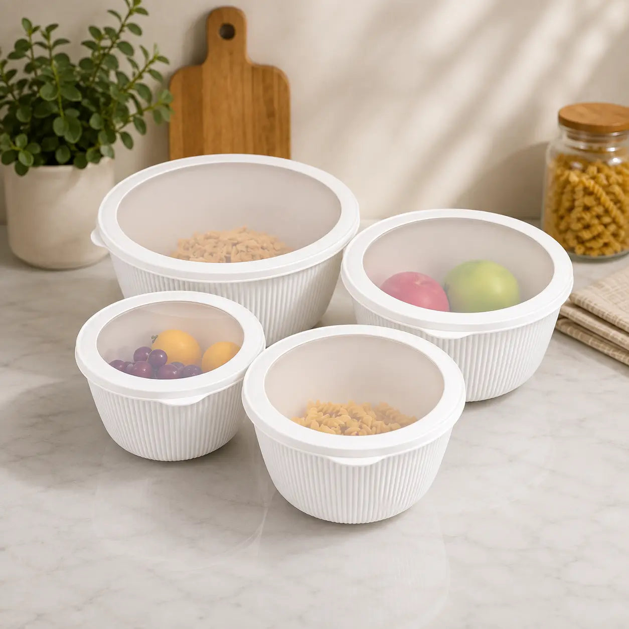 4-Piece Round Food Storage Bowl Set with Lids Stackable Design