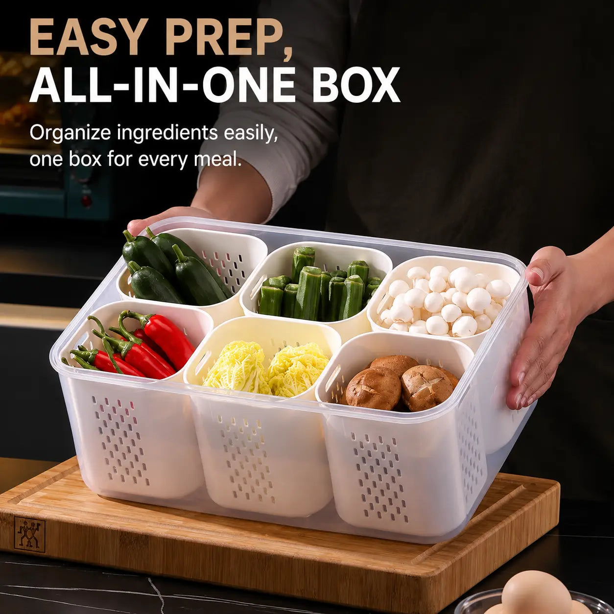 3400ml Multi-Compartment Food Storage Box with 6 Removable Baskets