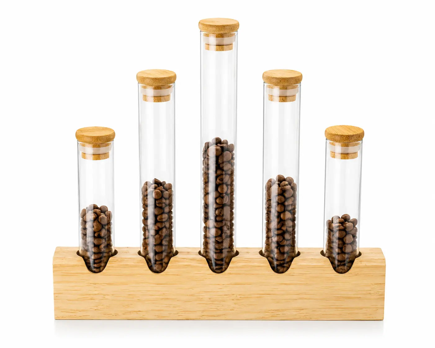 5-Piece Glass Tube Spice & Coffee Storage Jar Set with Bamboo Stand
