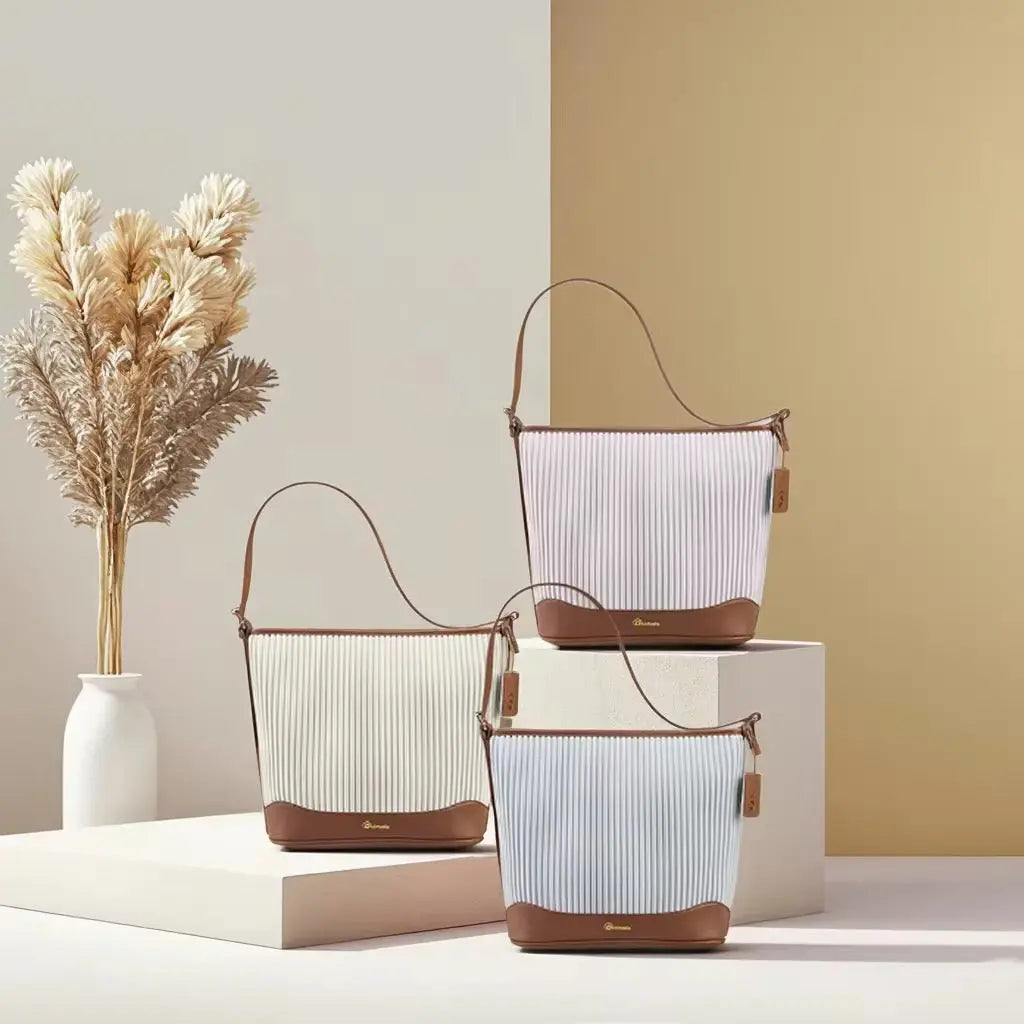 Premium Pleated Shoulder Tote Bag for Women Lightweight Casual Crossbody Handbag with Leather Trim Sparkels  Sparkels