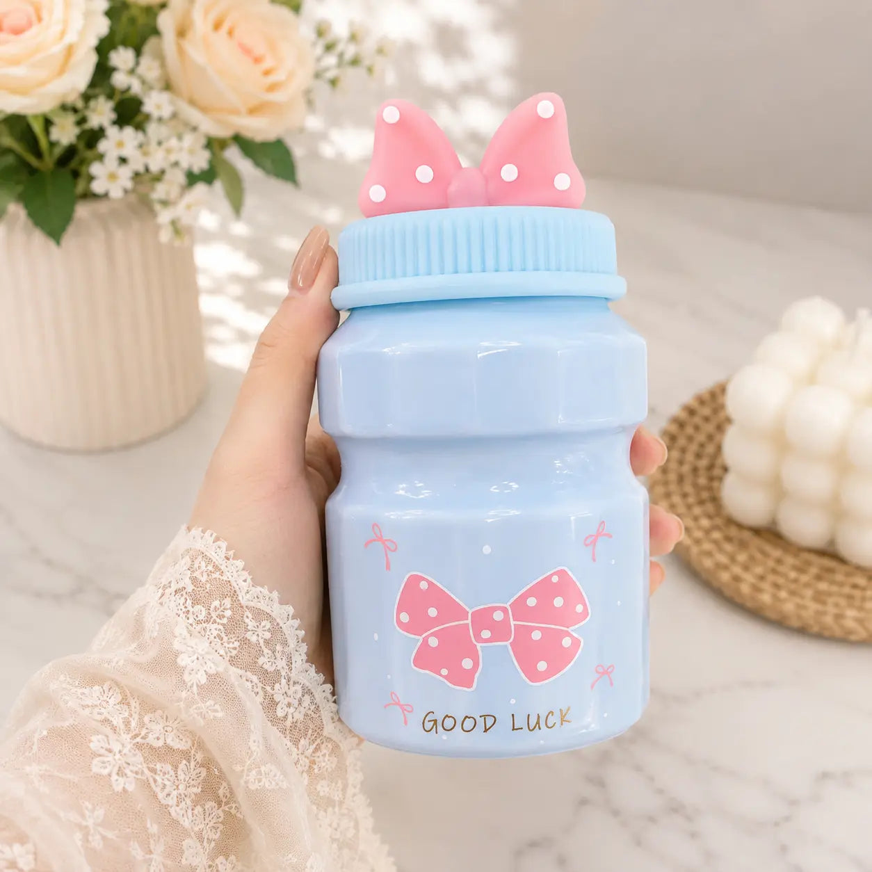 Cute Bow Ceramic Storage Jar with 3D Bow Lid