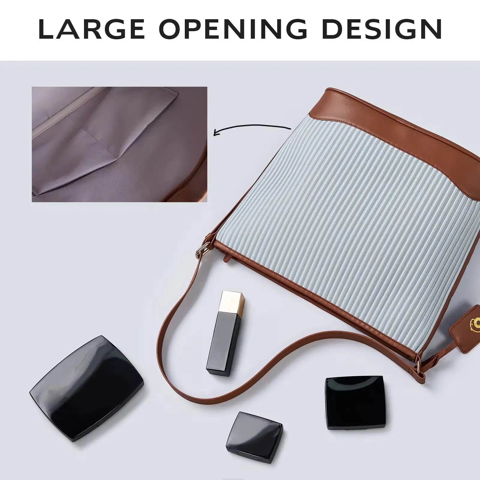 Premium Pleated Shoulder Tote Bag for Women Lightweight Casual Crossbody Handbag with Leather Trim Sparkels  Sparkels